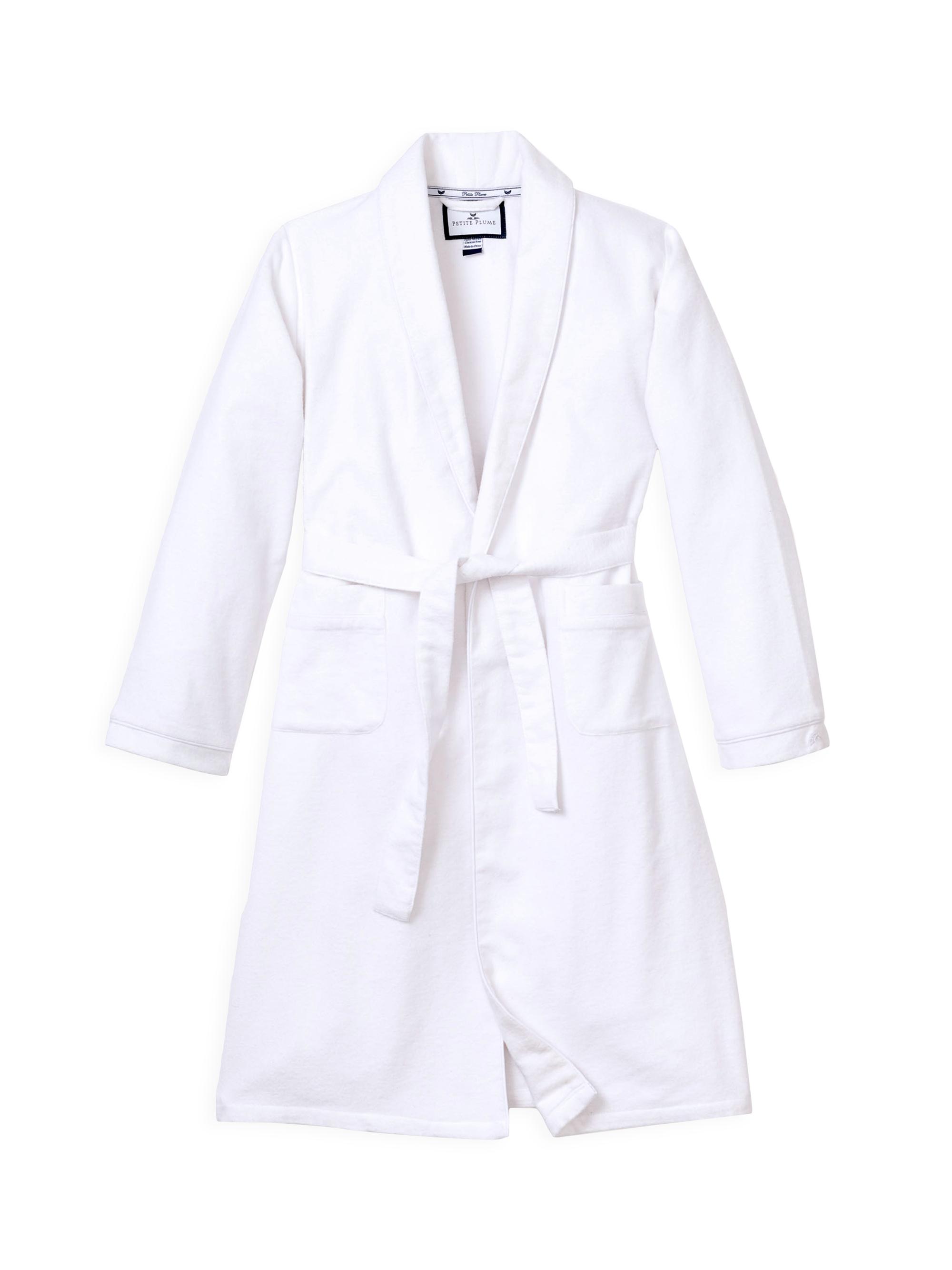 Petite Plume Classic Flannel Robe - White