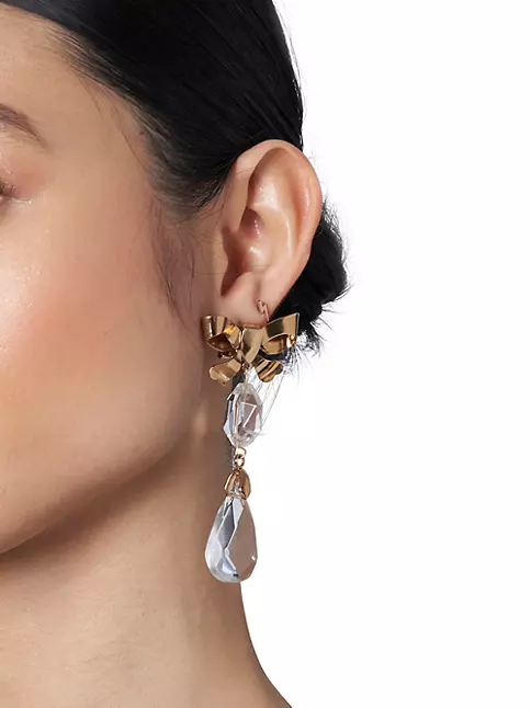 Chanel Gold CC Crystal Black Flower Piercing Earrings