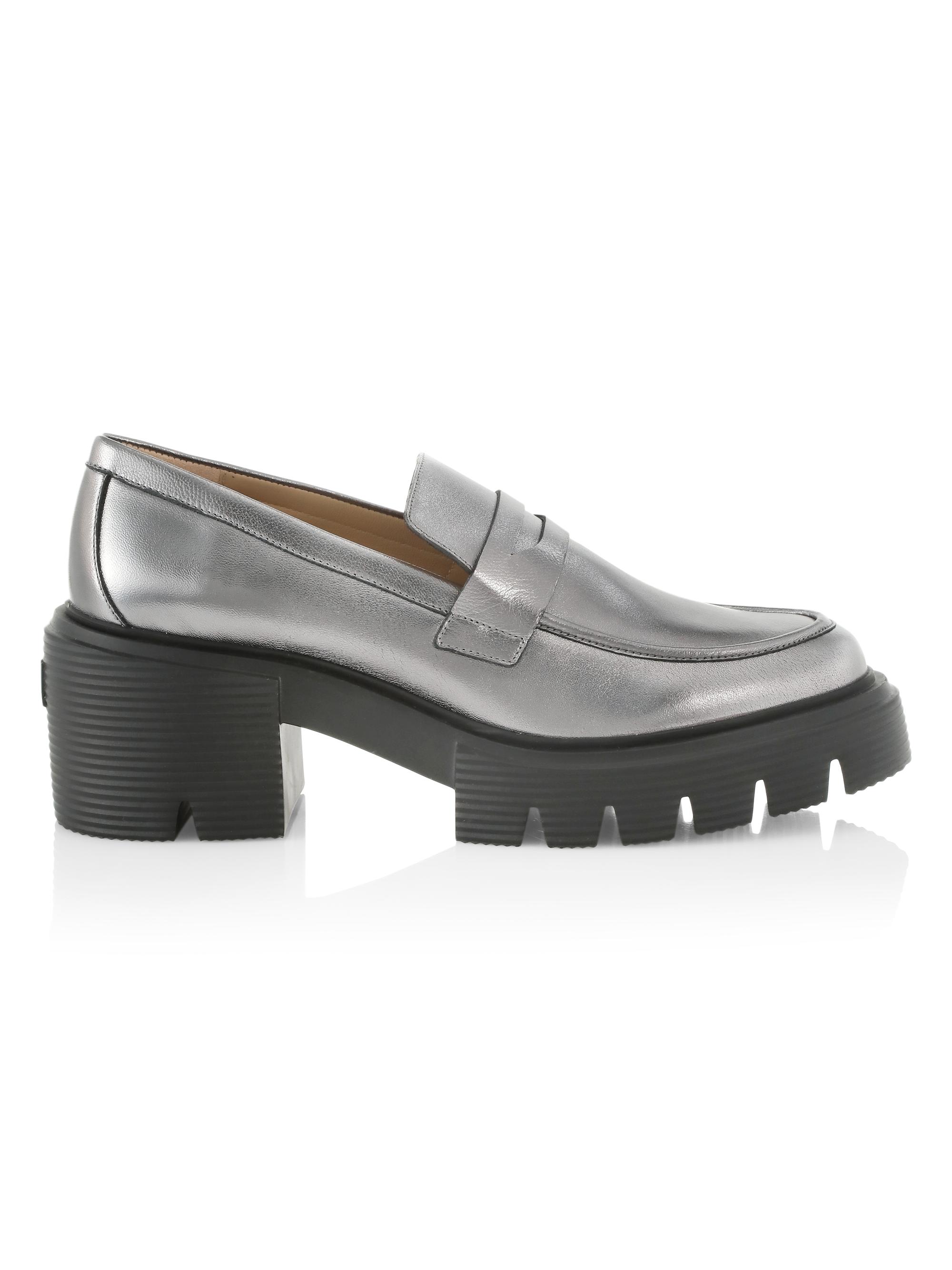 Stuart Weitzman Women's Soho Metallic Leather Lug-Sole Loafers - Gunmetal