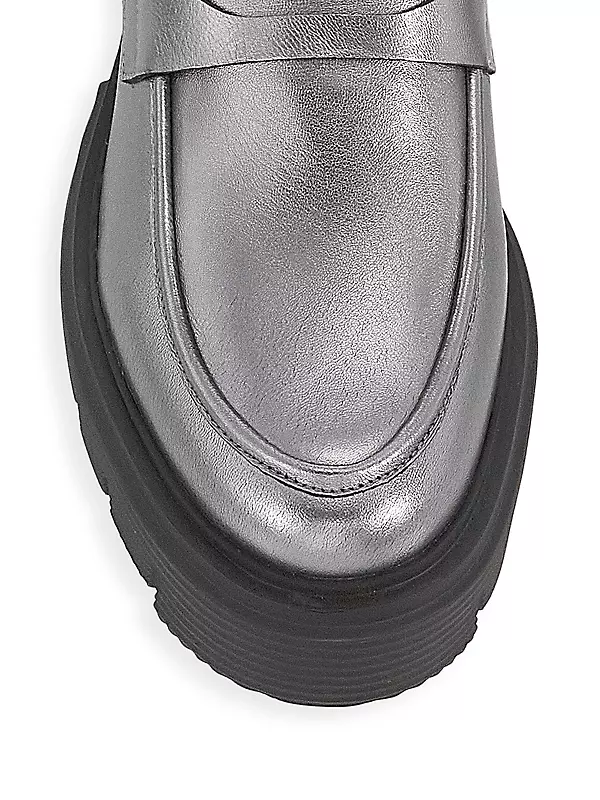 Shop Stuart Weitzman Soho Metallic Leather Lug-Sole Loafers | Saks 