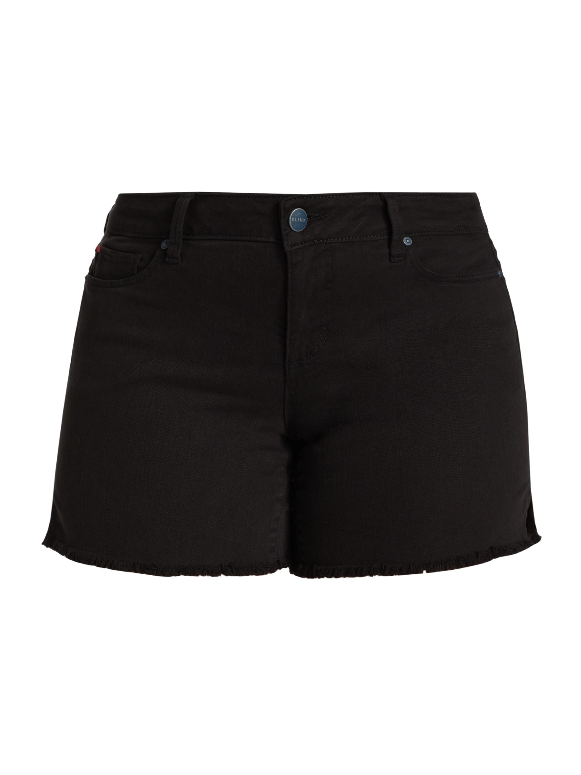 Slink Jeans Women's High-Rise Side-Vent Frayed-Hem Stretch Denim Shorts - Black