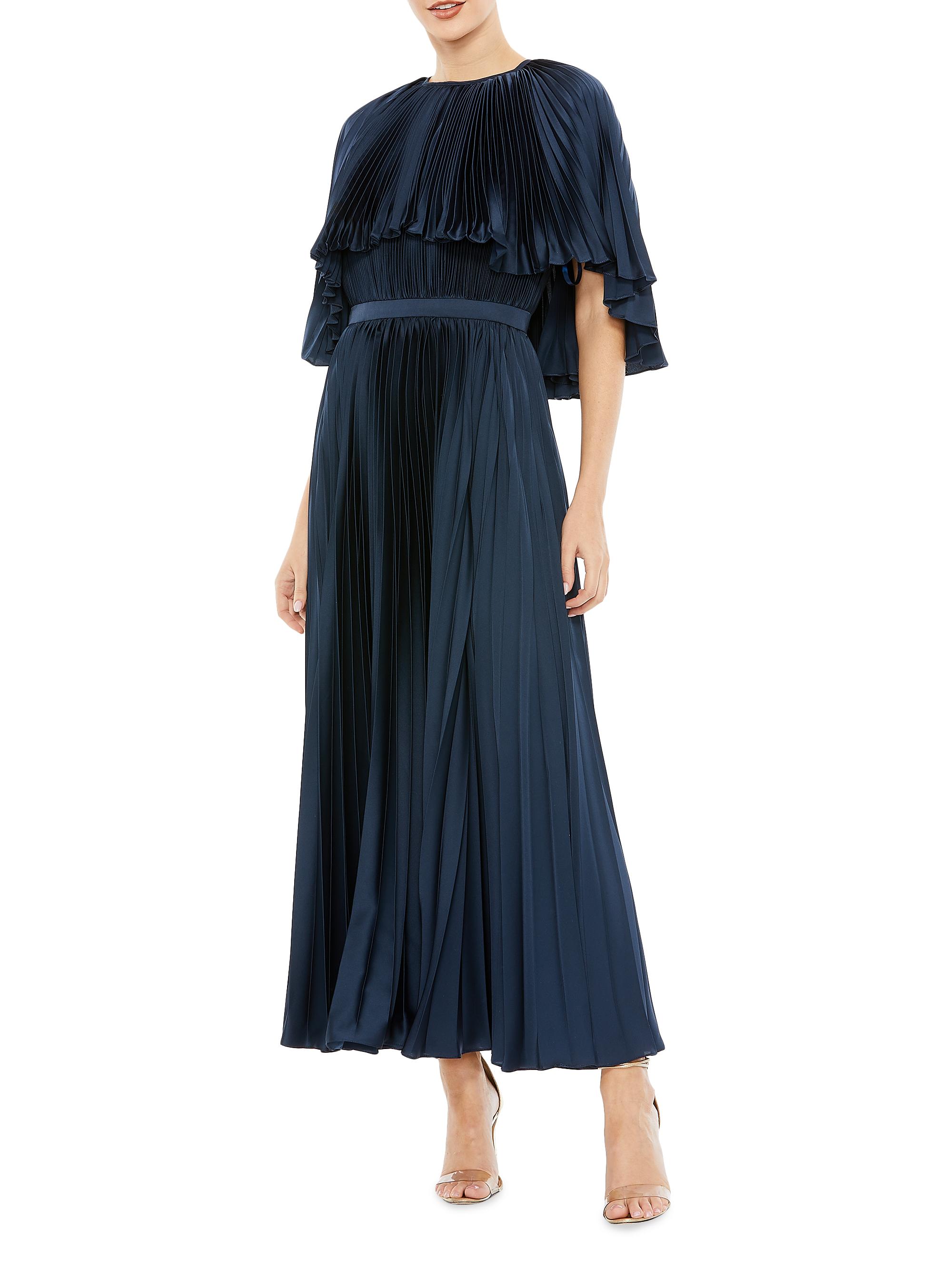 Mac Duggal Women's Plissé Cape-Sleeve Cocktail Dress - Midnight