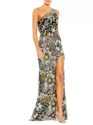 Shop Mac Duggal Floral Sequin-Embroidered One-Shoulder Gown | Saks Fifth  Avenue