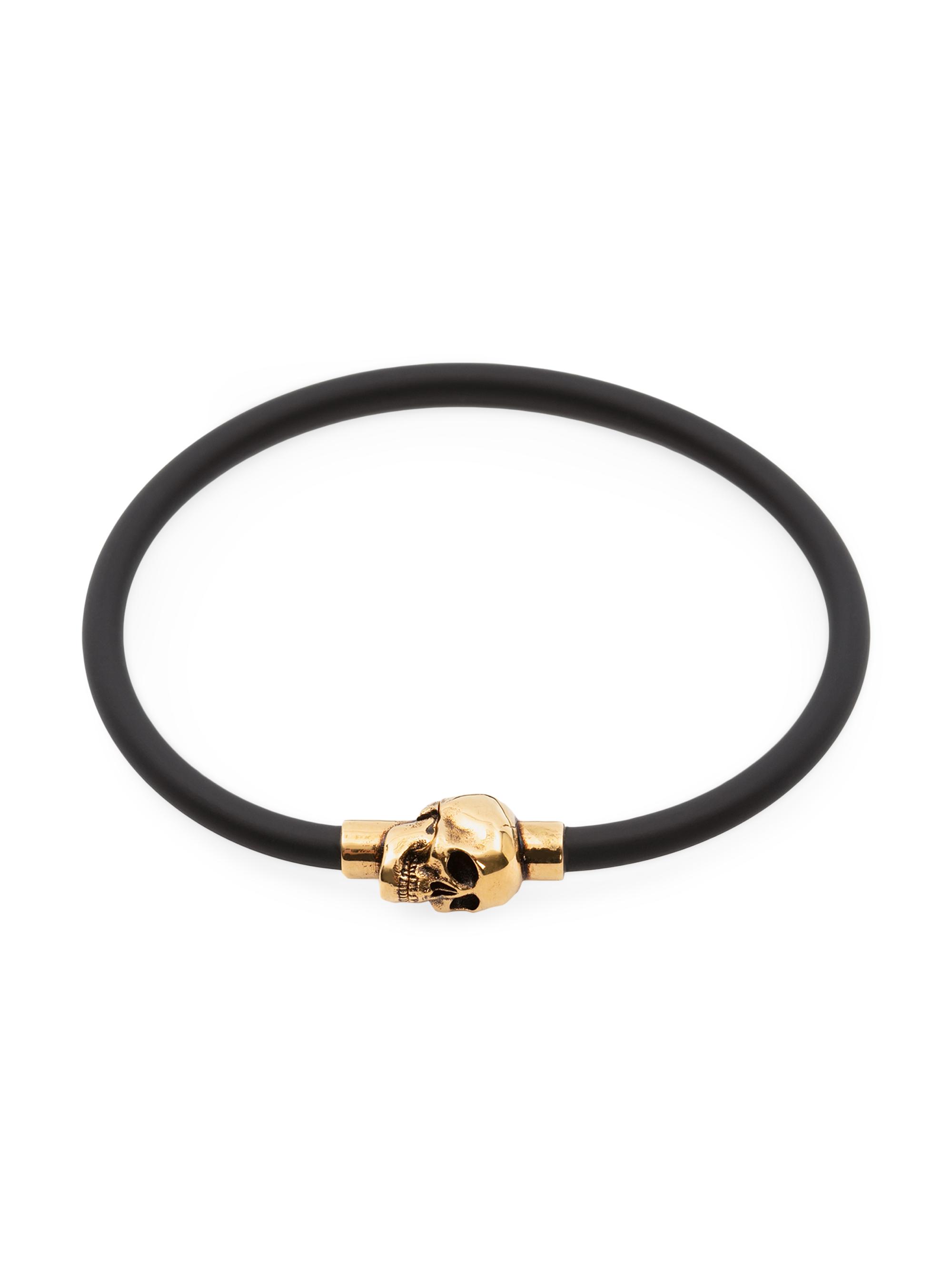 McQueen Men's Rubber Cord Skull Bracelet - Natural Gold