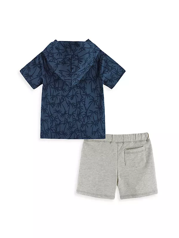 Little Boy's Palms Surfboard Hooded T-Shirt & Shorts Set