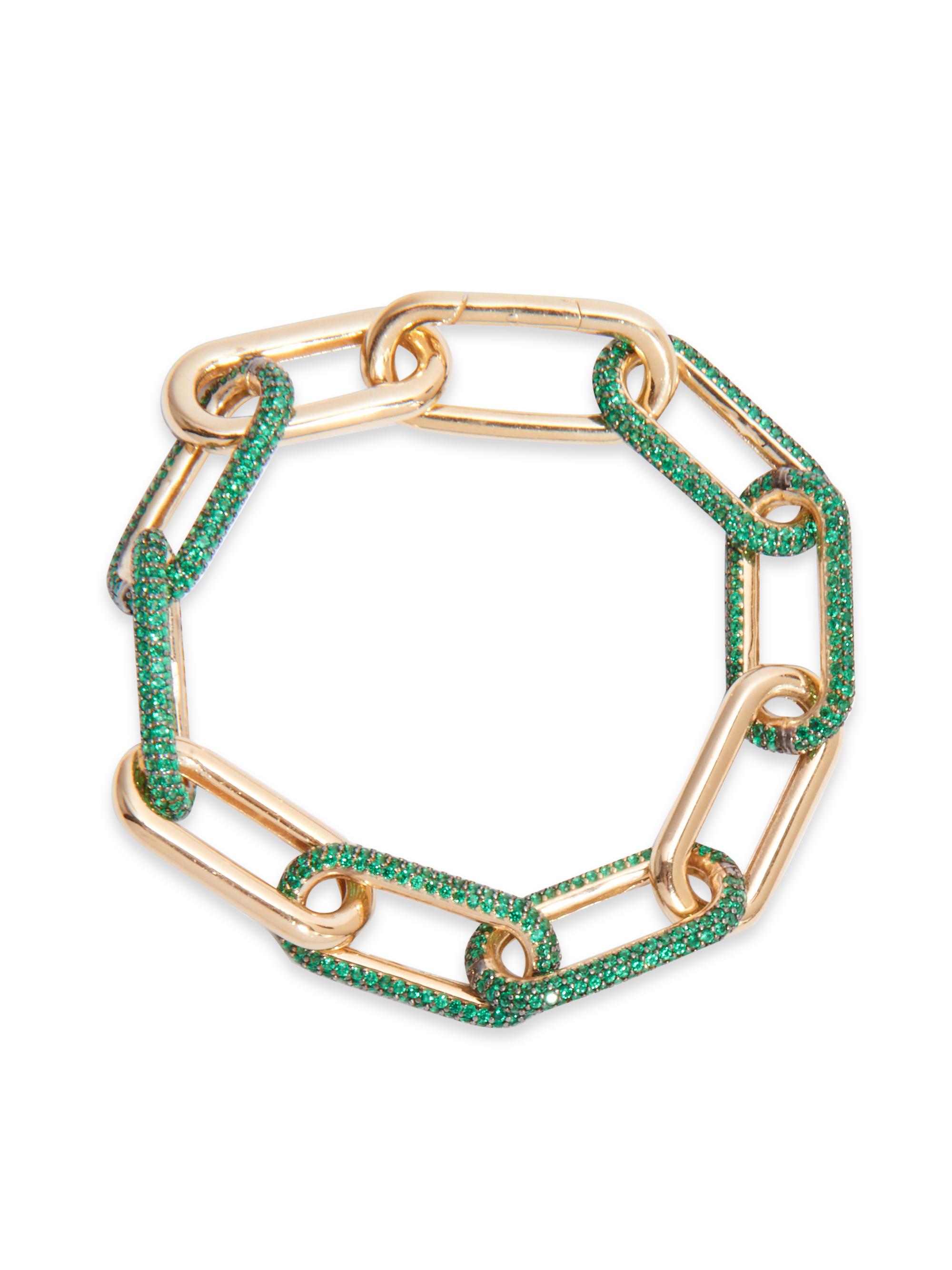 Nickho Rey Women's 14K-Yellow-Gold Vermeil & Crystal Oval-Link Chain Bracelet - Green