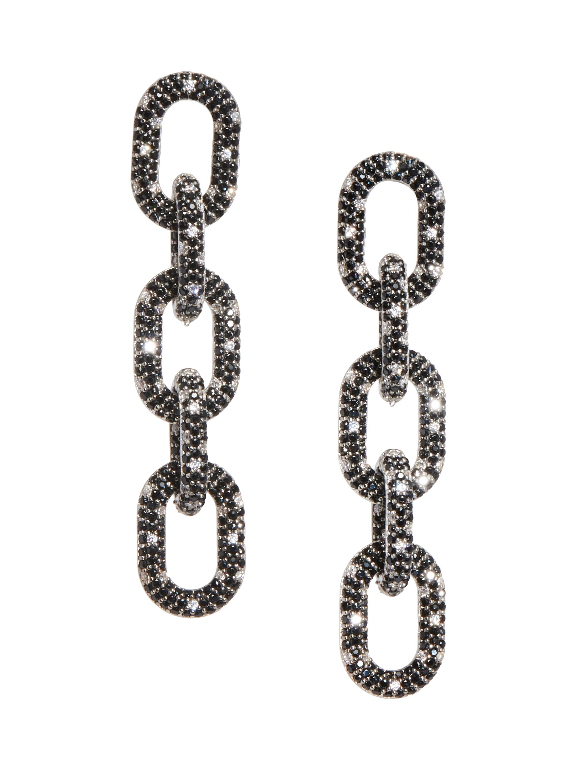 Nickho Rey Women's Link White Rhodium-Vermeil & Crystals Drop Earrings - Black