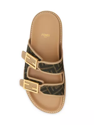 FENDI logo-jacquard canvas belt - Brown