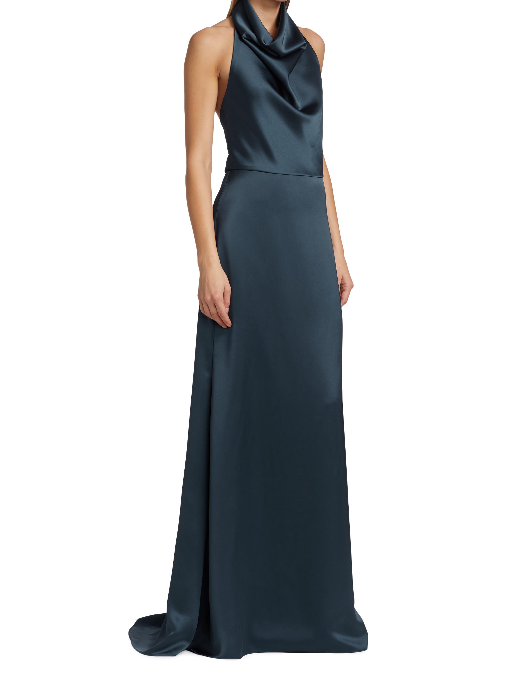 Amsale Women's Satin Halter Gown - French Blue - Size 14