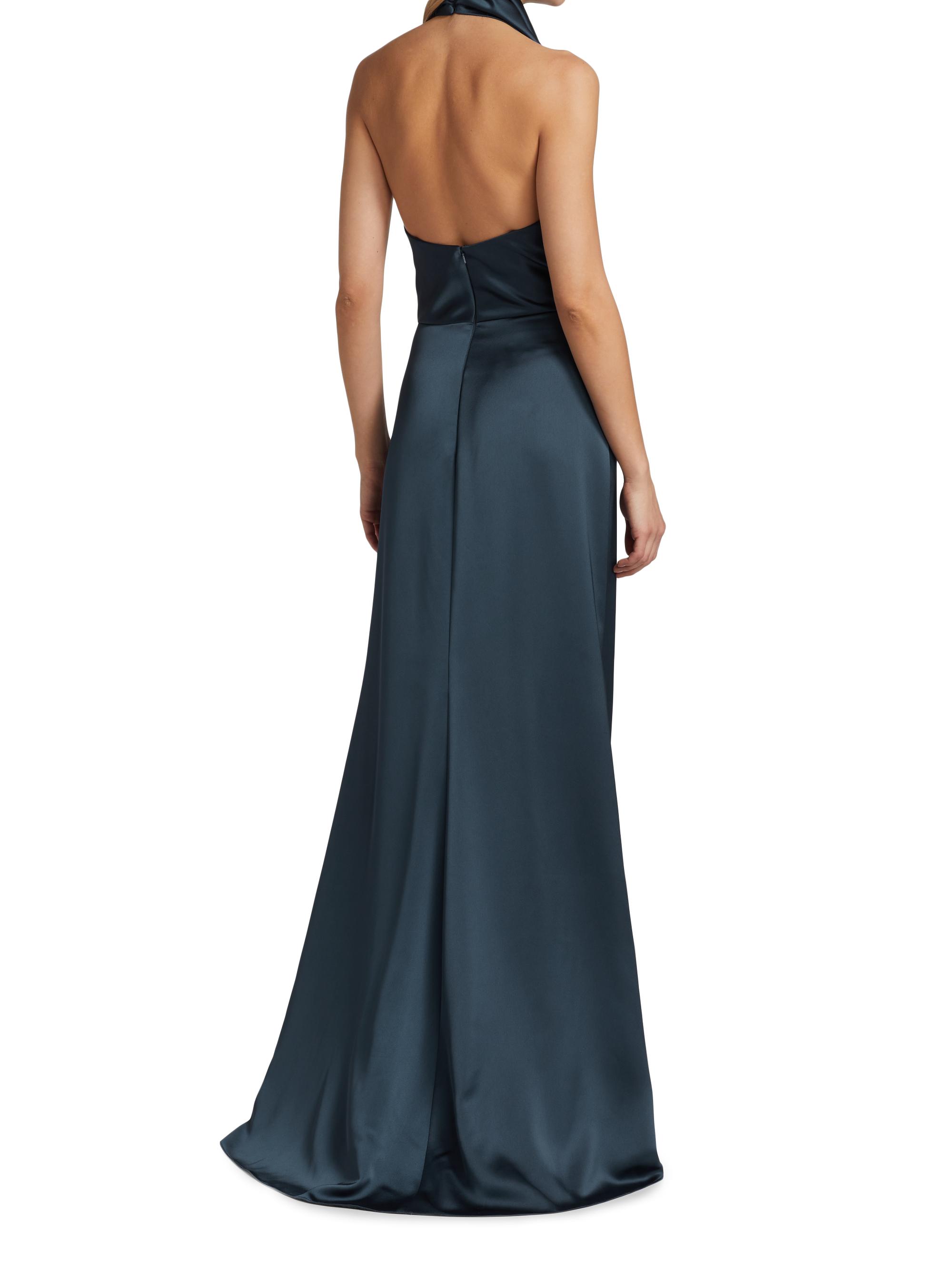 amsale halter dress Halter Tie Sheath Gown Cobalt / 12