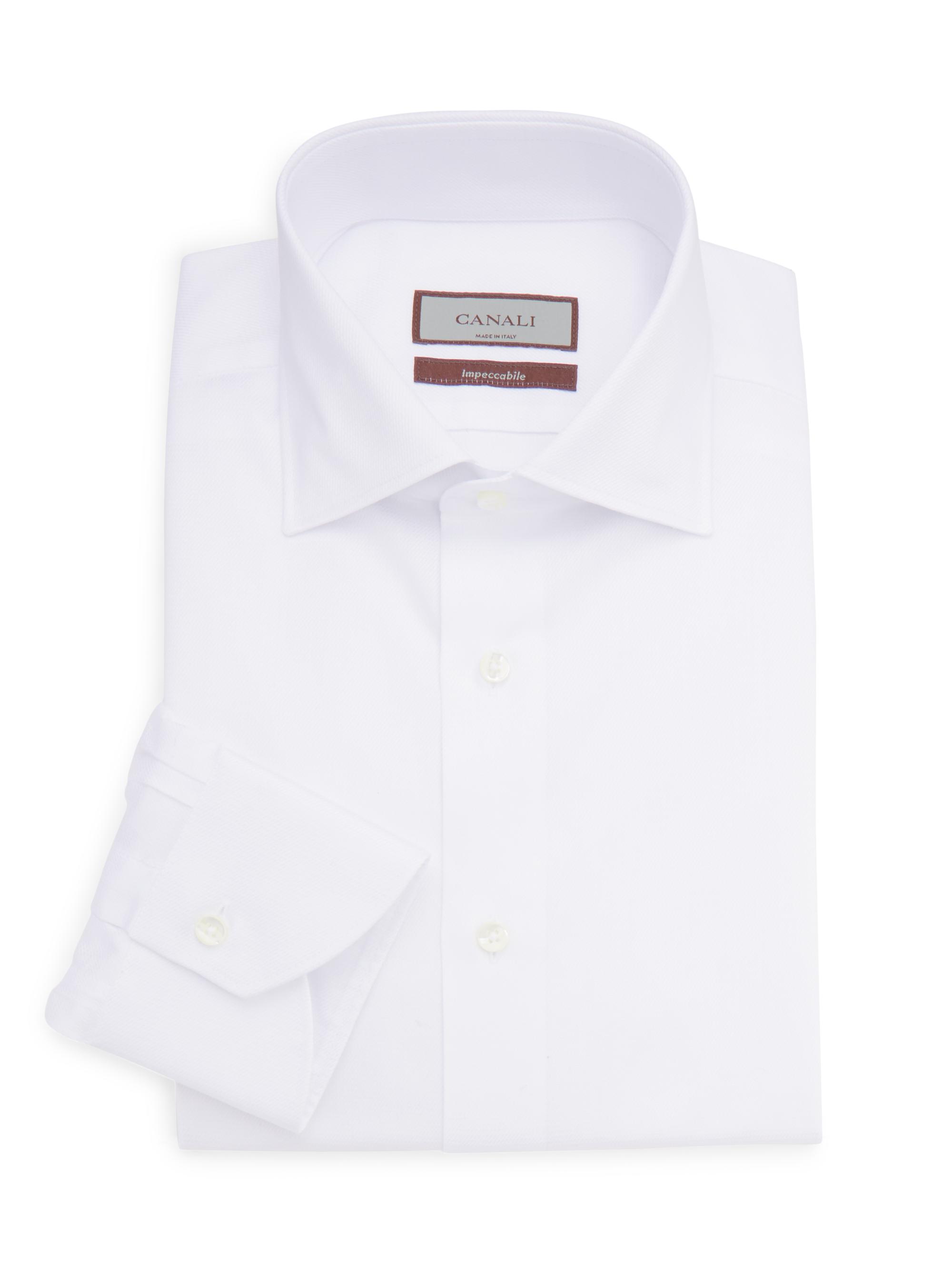 Canali Men's Solid Microtextured Dress Shirt - White