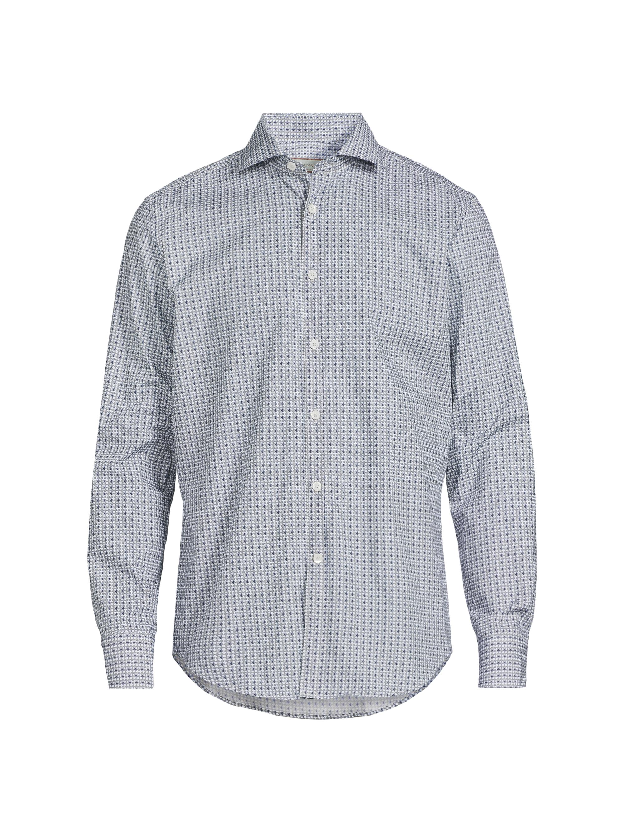 Canali Men's Geometric Print Sport Shirt - Blue Grey