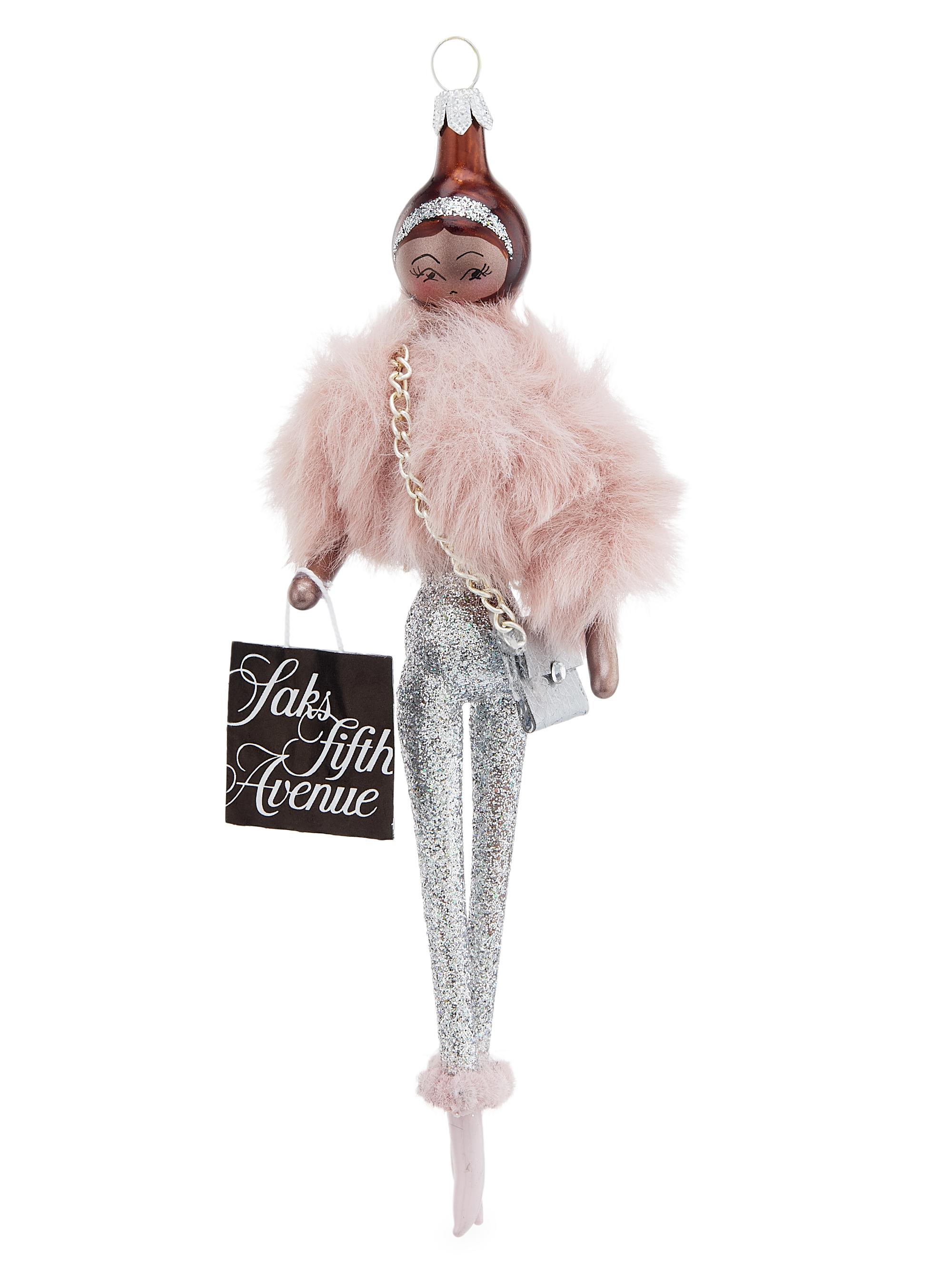 De Carlini Soffieria  Faux-Fur Jacket, Metallic Pants & Saks Bag Ornament