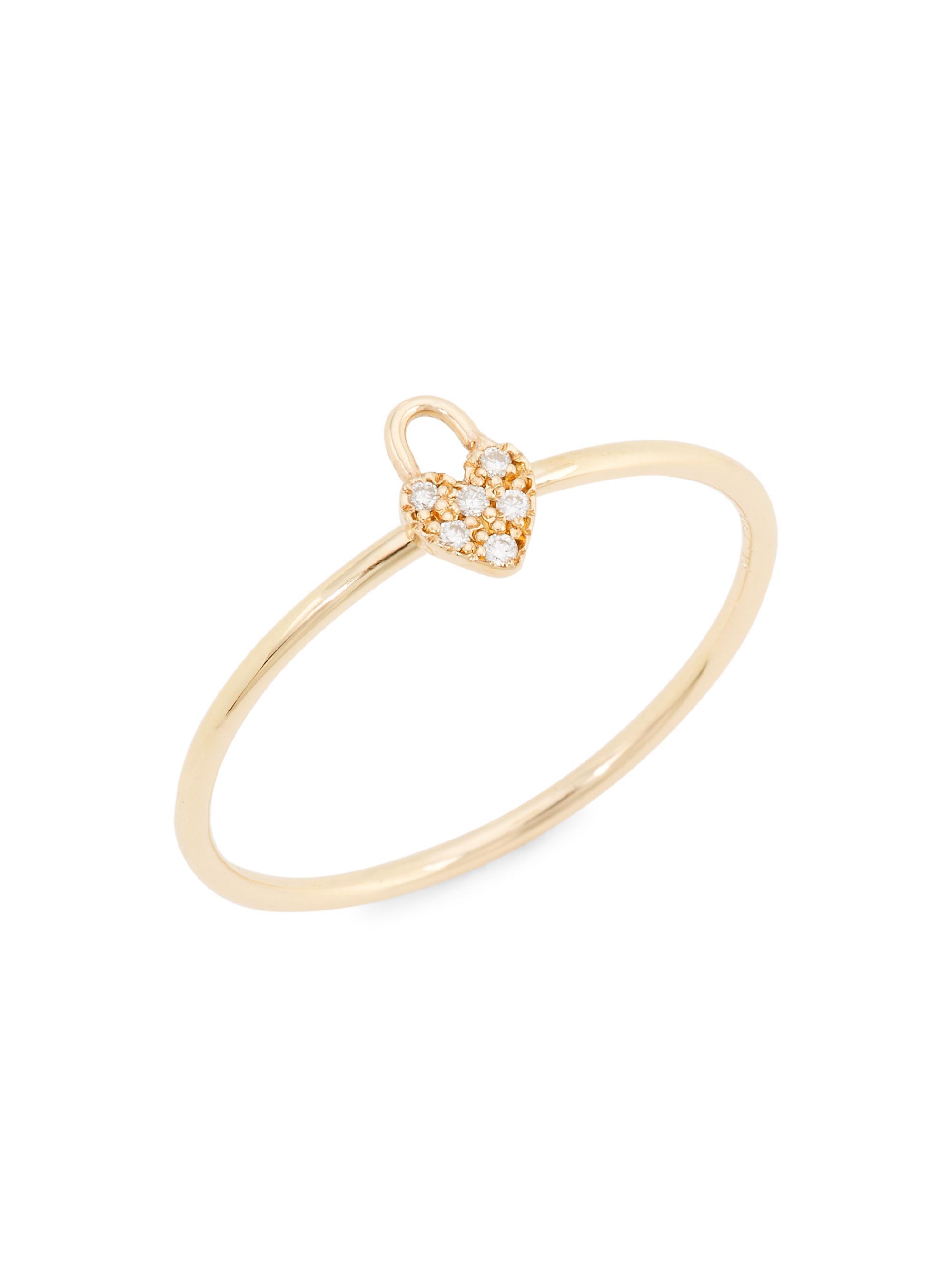 Zoë Chicco Women's Itty Bitty Symbols 14K Yellow Gold & Diamond Padlock Heart Ring - Yellow Gold
