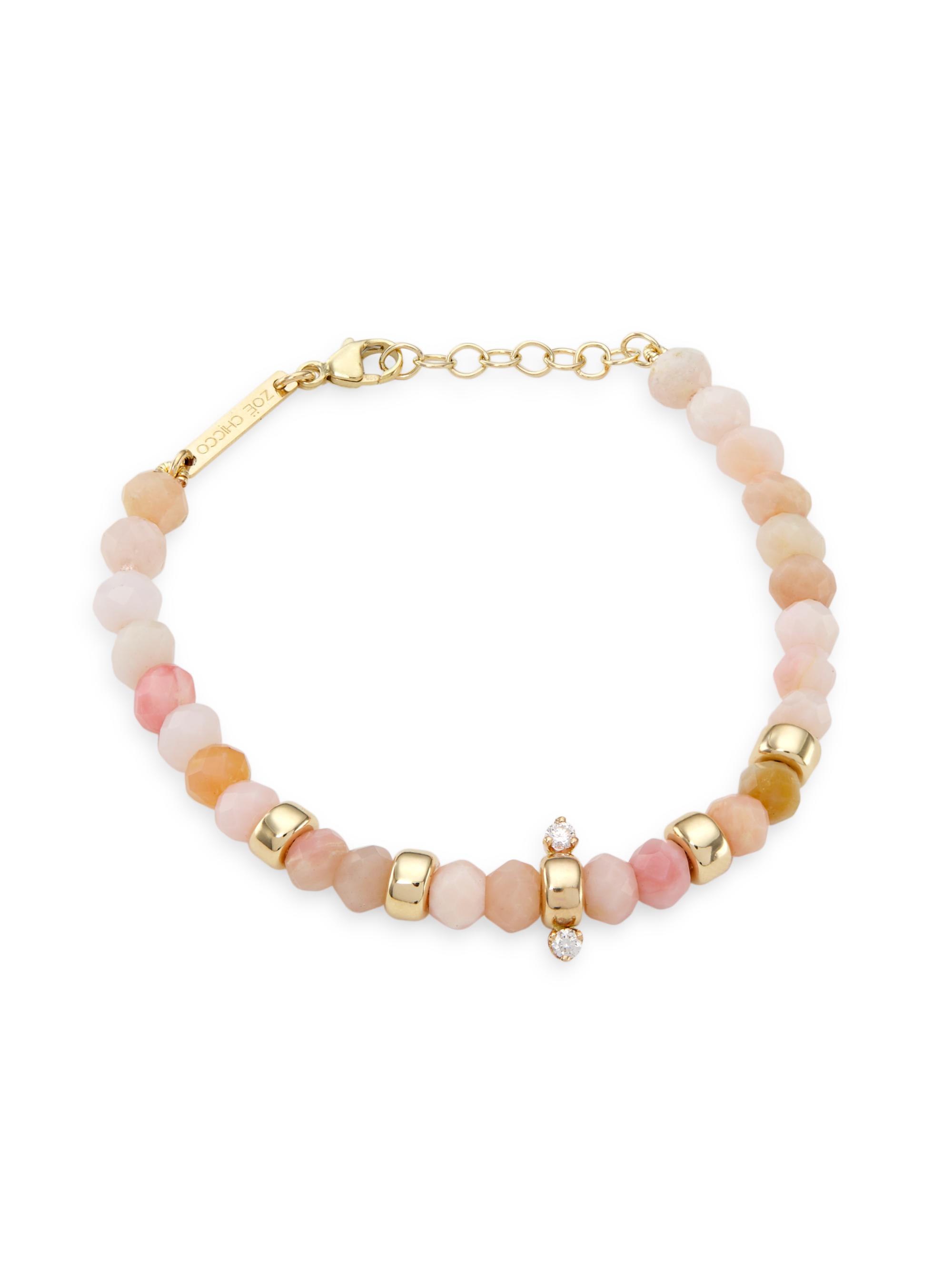 Zoë Chicco Women's 14K Yellow Gold, Pink Opal, & Diamond Beaded Bracelet - Yellow Gold