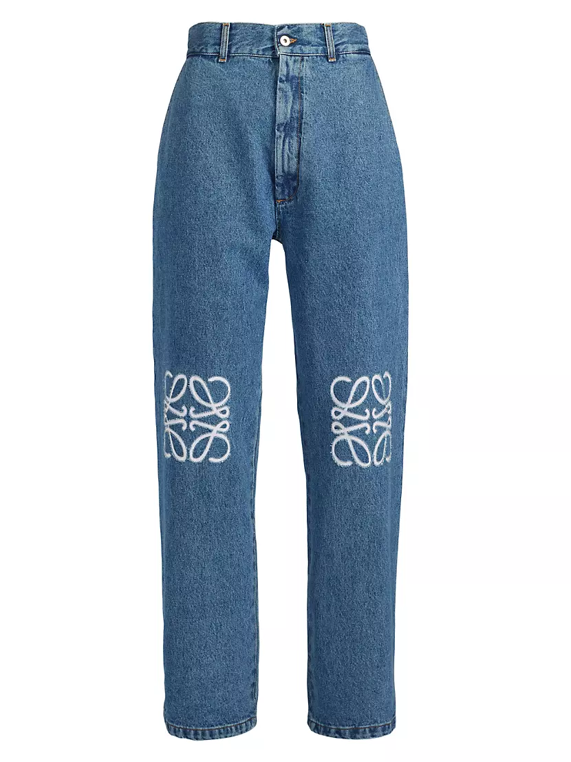 Shop LOEWE Wide-Leg Brand-Embellished Jeans | Saks Fifth Avenue