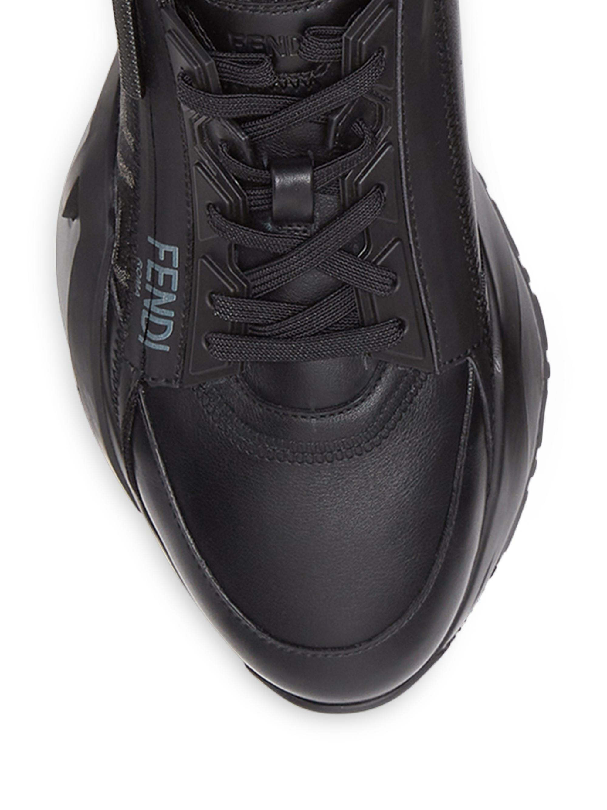 Fendi Flow Vitello Leather & Tonal Logo Jacquard Sneakers | Saks