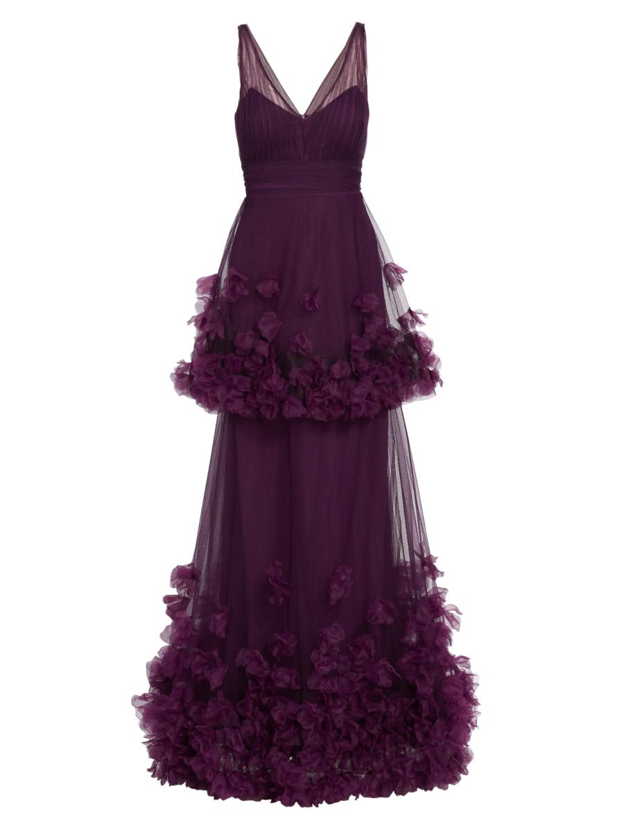 【美品】Marchesa notte フラワードレス Marchesa Notte Tiered Floral-Appliqué Gown | Saks Fifth Avenue