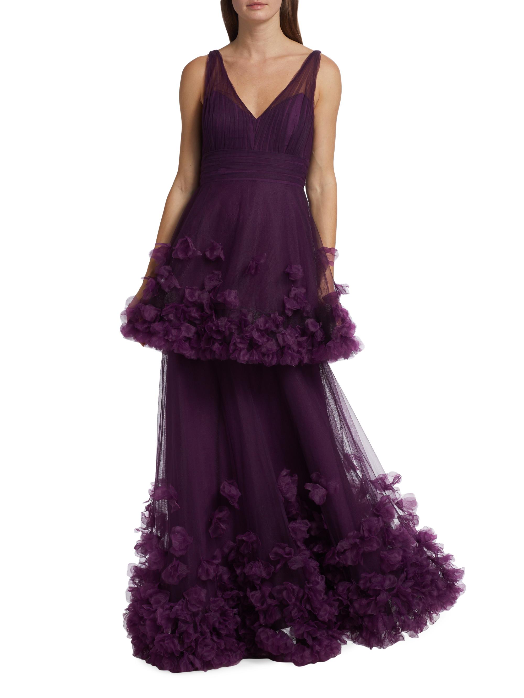 Marchesa Notte Tiered Floral-Appliqu Gown | Saks Fifth Avenue