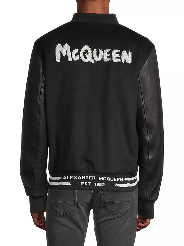 Shop Alexander McQueen Varsity Wool-Blend & Leather Jacket