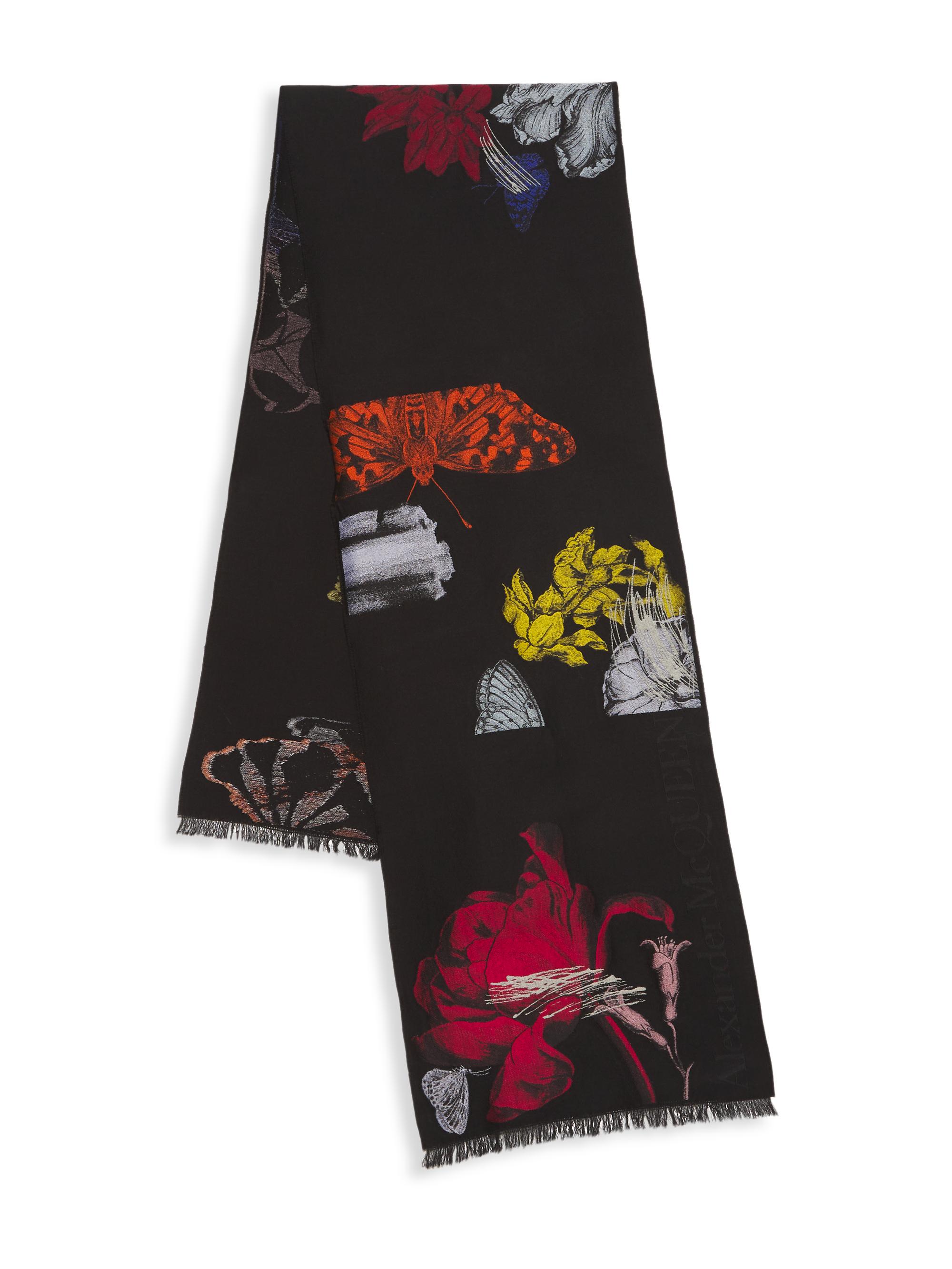 McQueen Women's Botanical Reel Wool Blend Scarf - Black Red