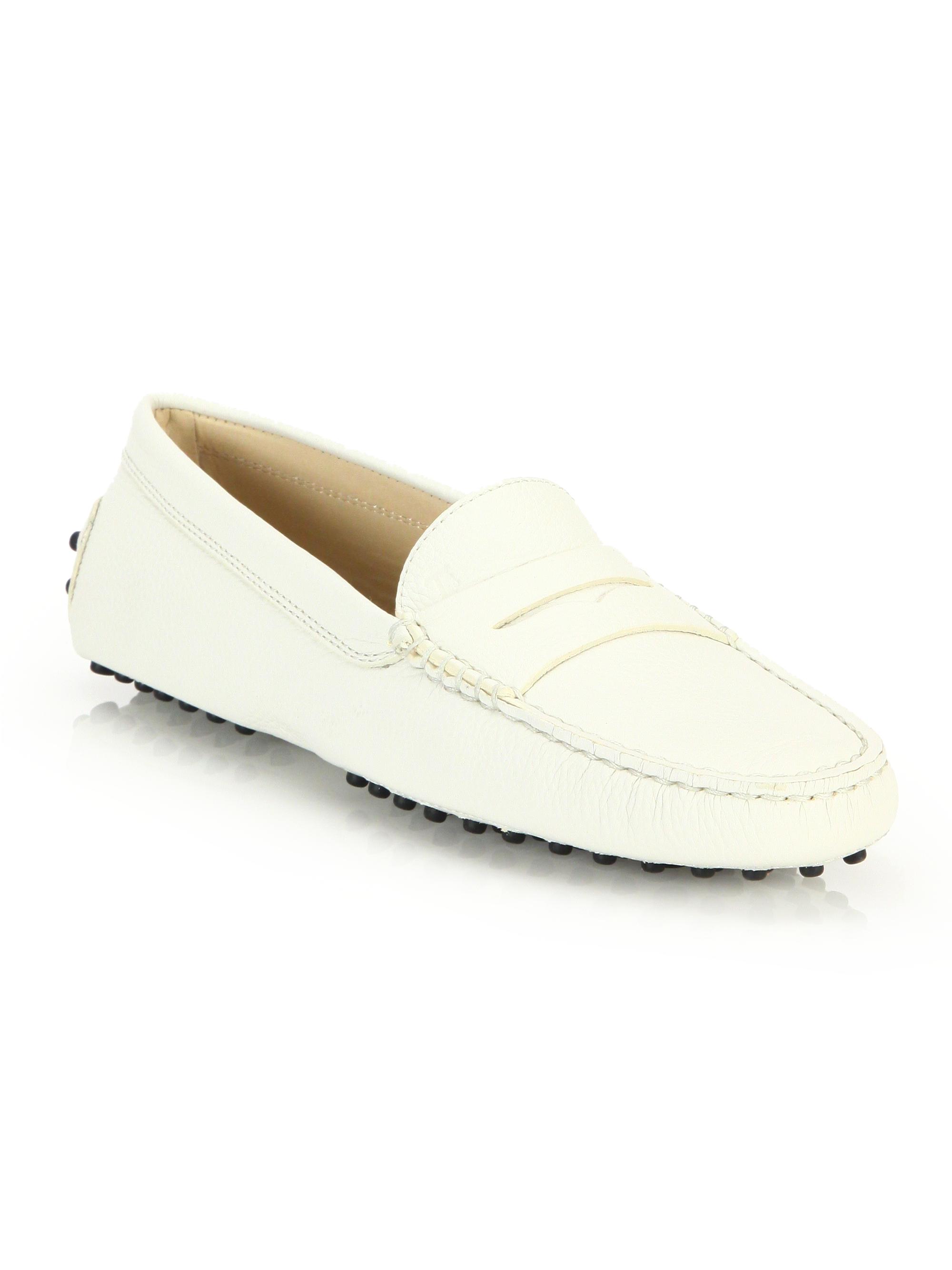 Tod's Women's Gommini Leather Driving Loafers - White