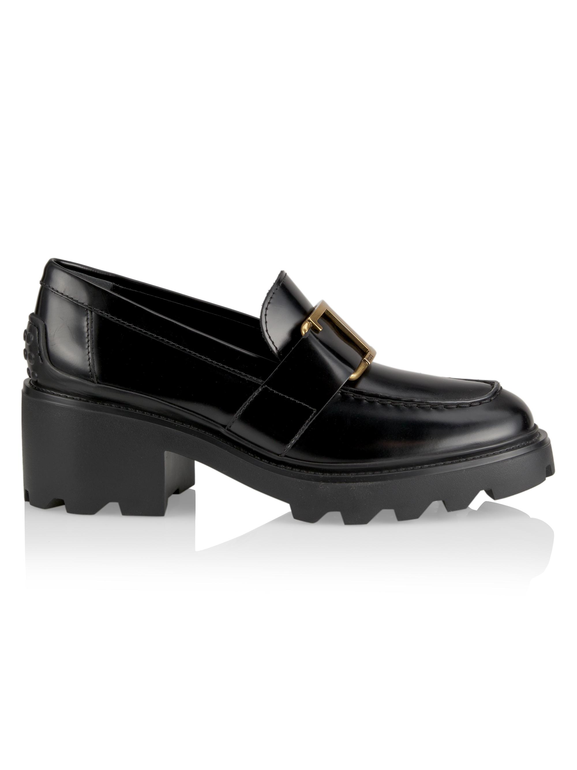 Tod's Women's Gomma Carro Leather Lug-Sole Loafers - Nero