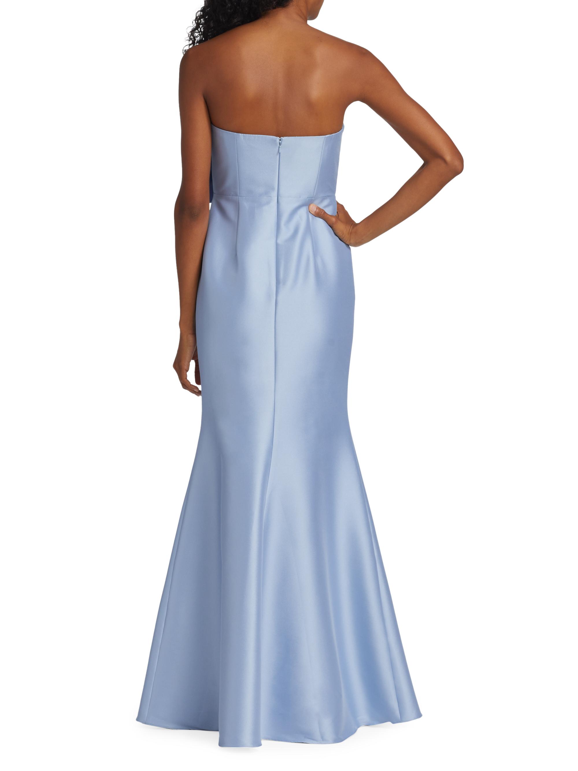 badgley mischka blue strapless dress Pleated Ruffle Drape Strapless Dress in Navy