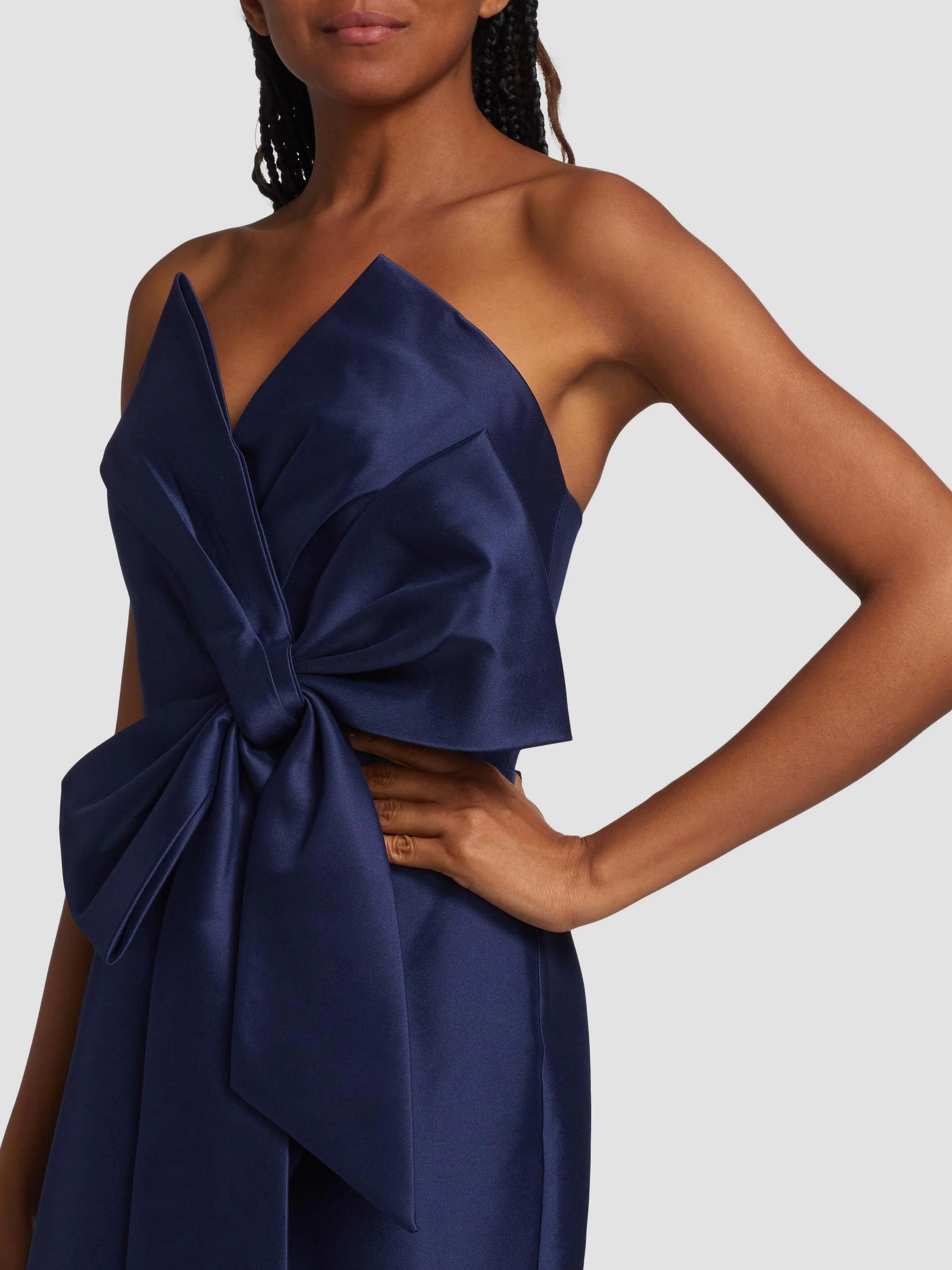 Badgley Mischka Strapless Bow Front Gown, Size: 8 in Navy