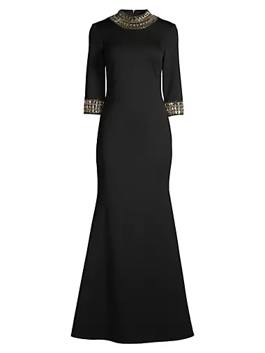 Embellished Three-Quarter-Sleeve Gown