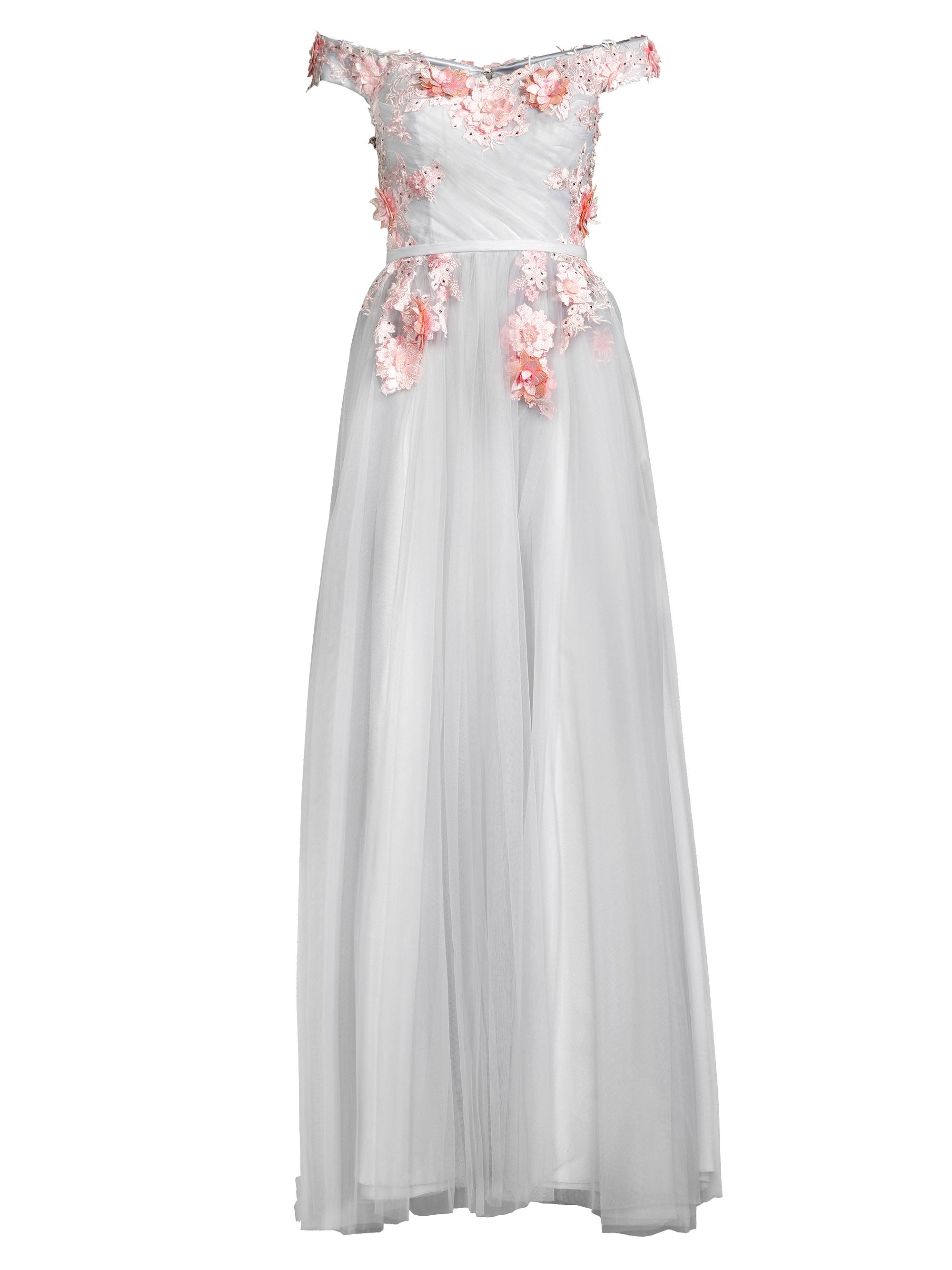 Basix Women's Off-The-Shoulder Floral Embroidered Gown - Silver Pink