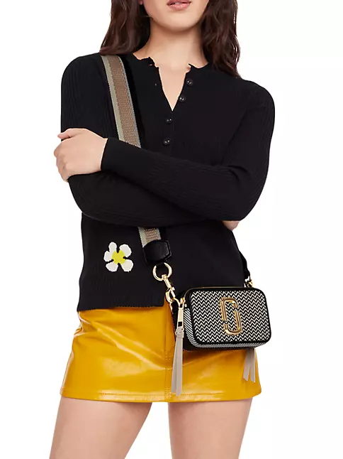 Shop Marc Jacobs The Snapshot Woven Leather & Straw Camera Bag