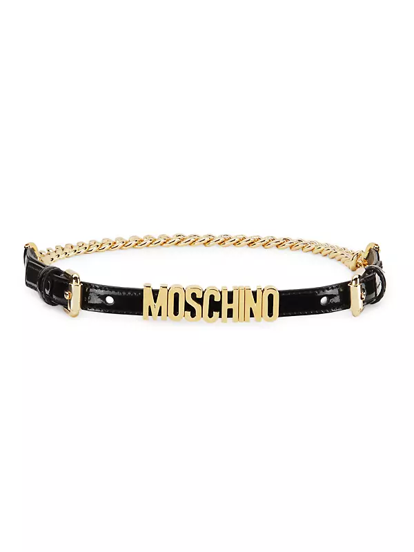Shop Moschino Patent Leather Logo Chain Belt | Saks Fifth Avenue Shop Moschino Patent Leather Logo Chain Belt | Saks Fifth Avenue
