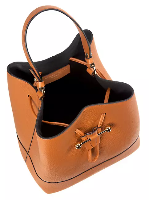 Strathberry Lana Osette Leather Bucket Bag in Vanilla/Tan