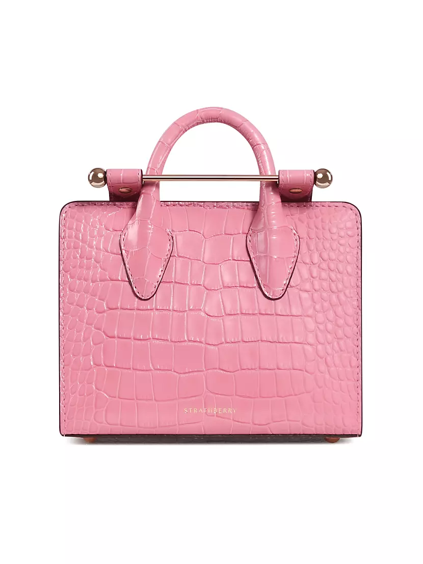 Strathberry Nano Croc-embossed Leather Tote In Pink