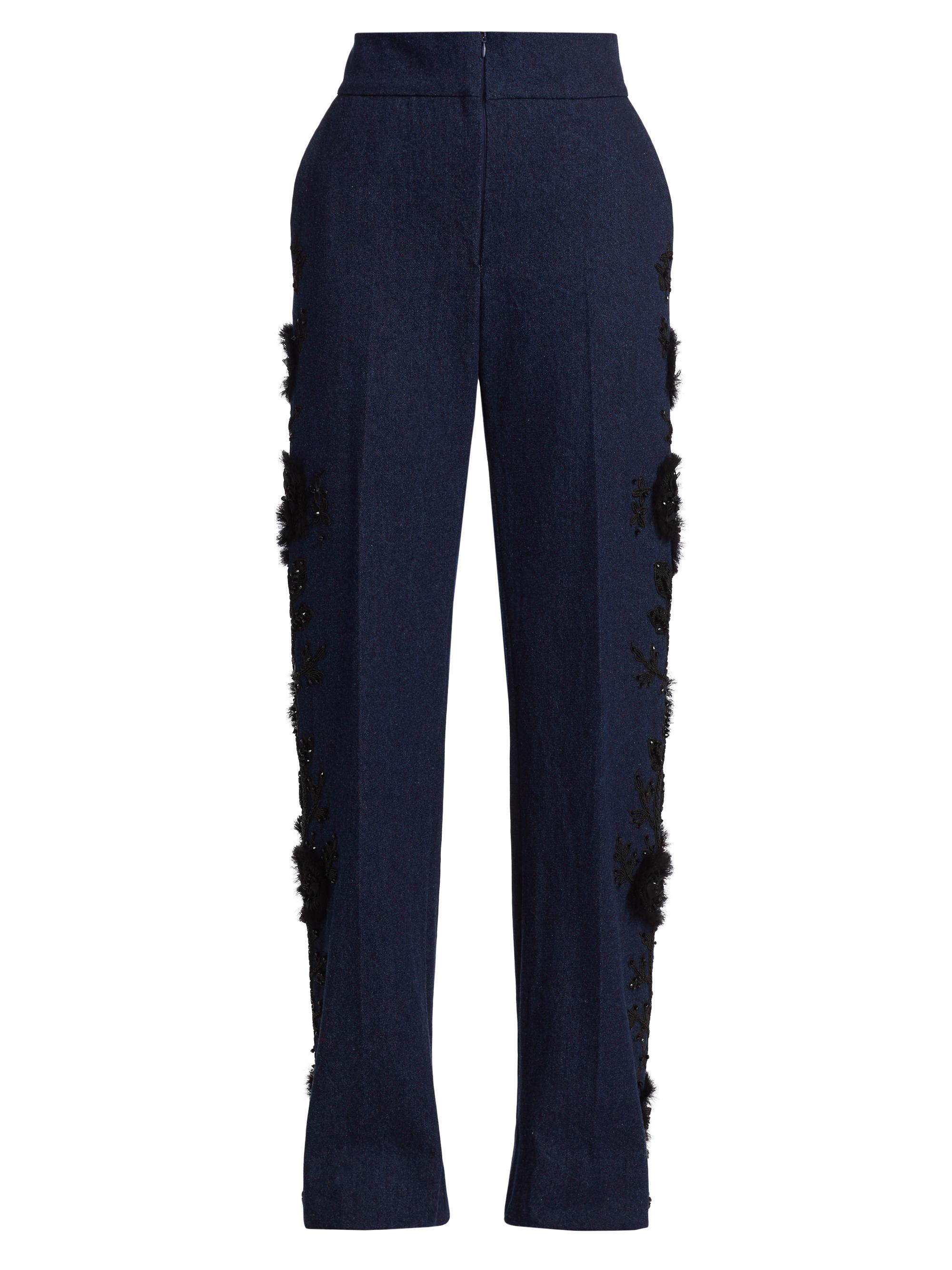 Frederick Anderson Women's Rebirth Embroidered Flat-Front Denim Trousers - Navy