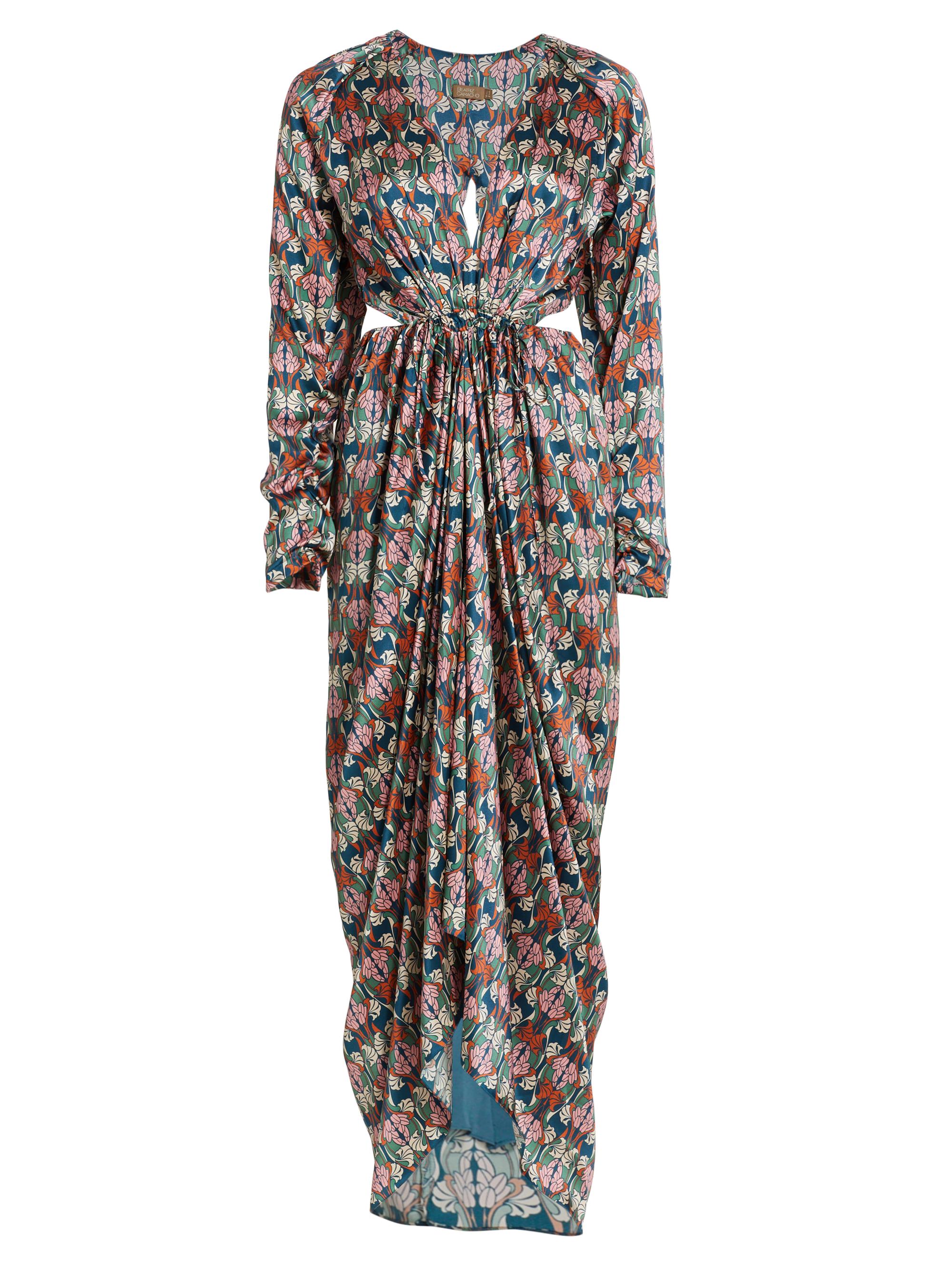 Beatriz Camacho Women's Nina Charmeuse Cut-Out Asymmetrical Dress - Blue With Pink Nouve Print