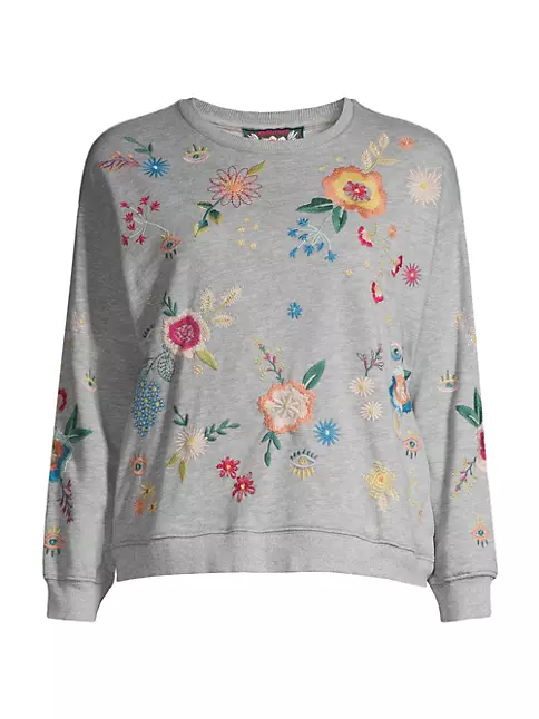 Gray Embroidered Flowers Sweatshirt 