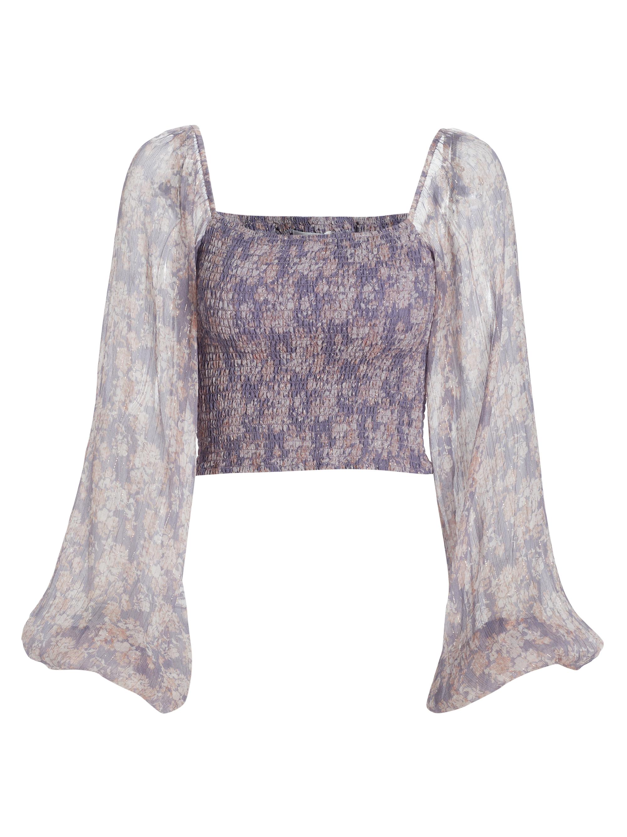 Caroline Constas Women's Amelia Smocked Silk Crop Top - Pale Blue Summer Floral