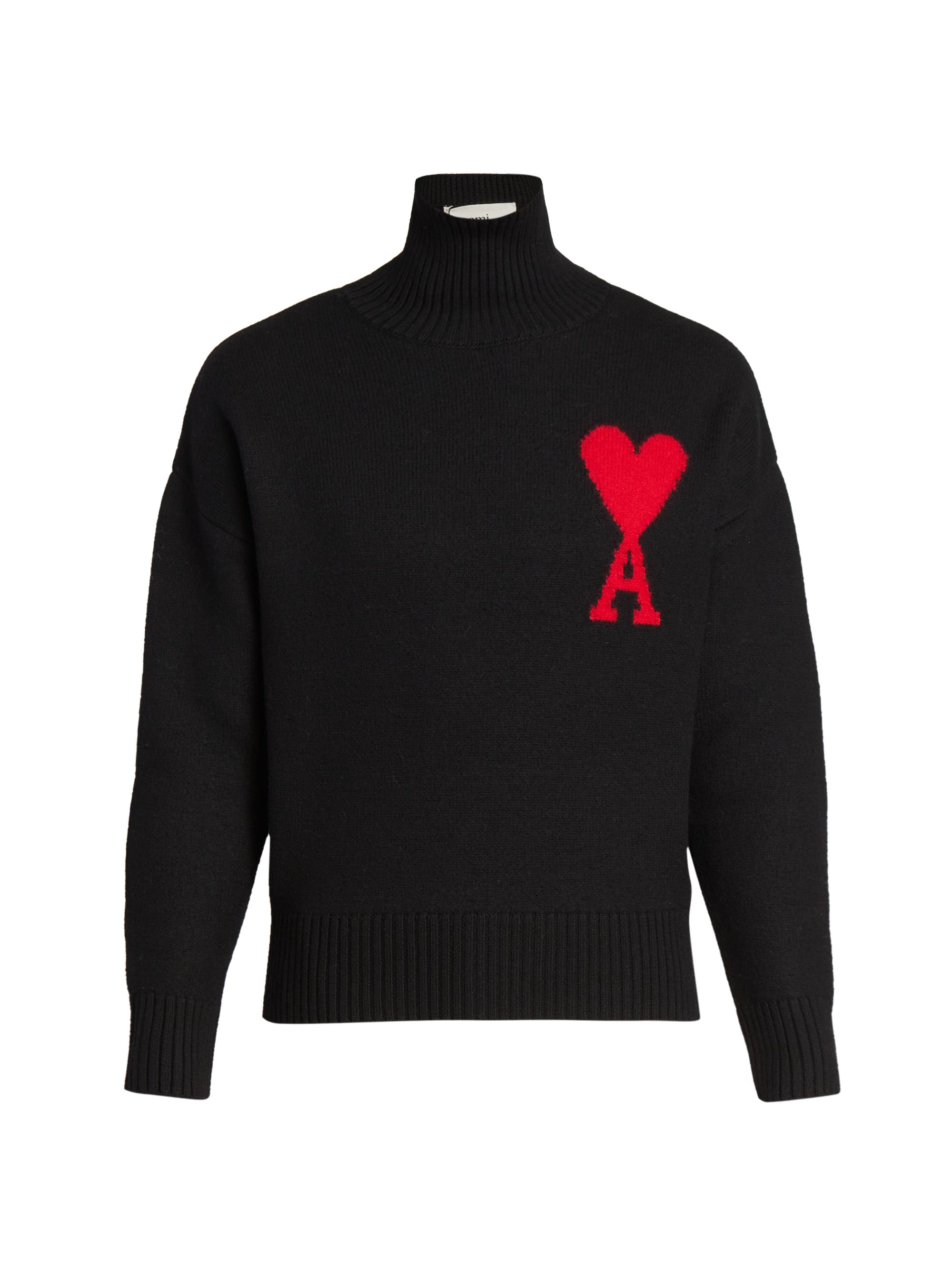 AMI Paris Men's Wool Funnel Neck Sweater - Noir Rouge