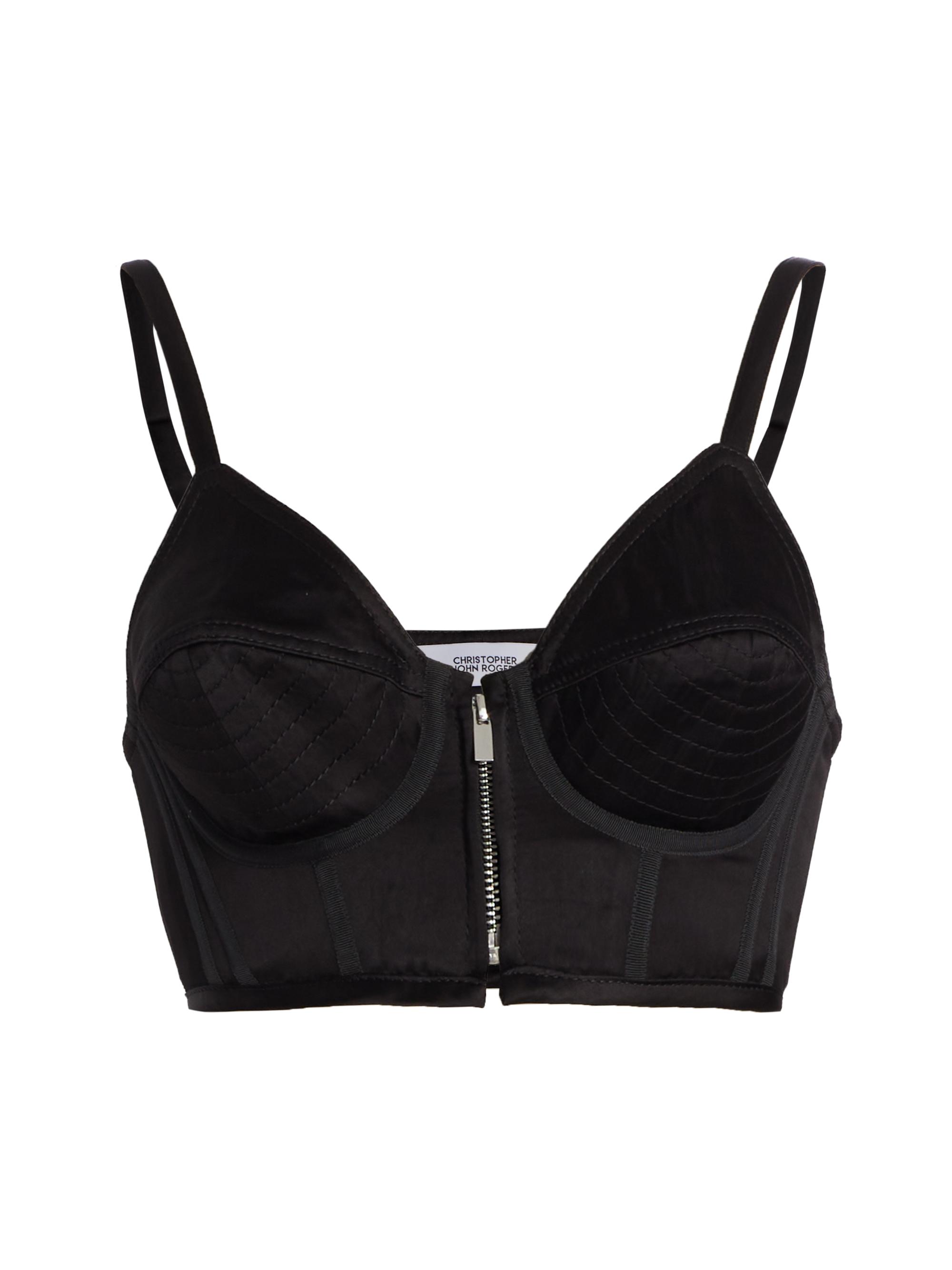Christopher John Rogers Women's Cropped Bullet Satin Bustier - Black