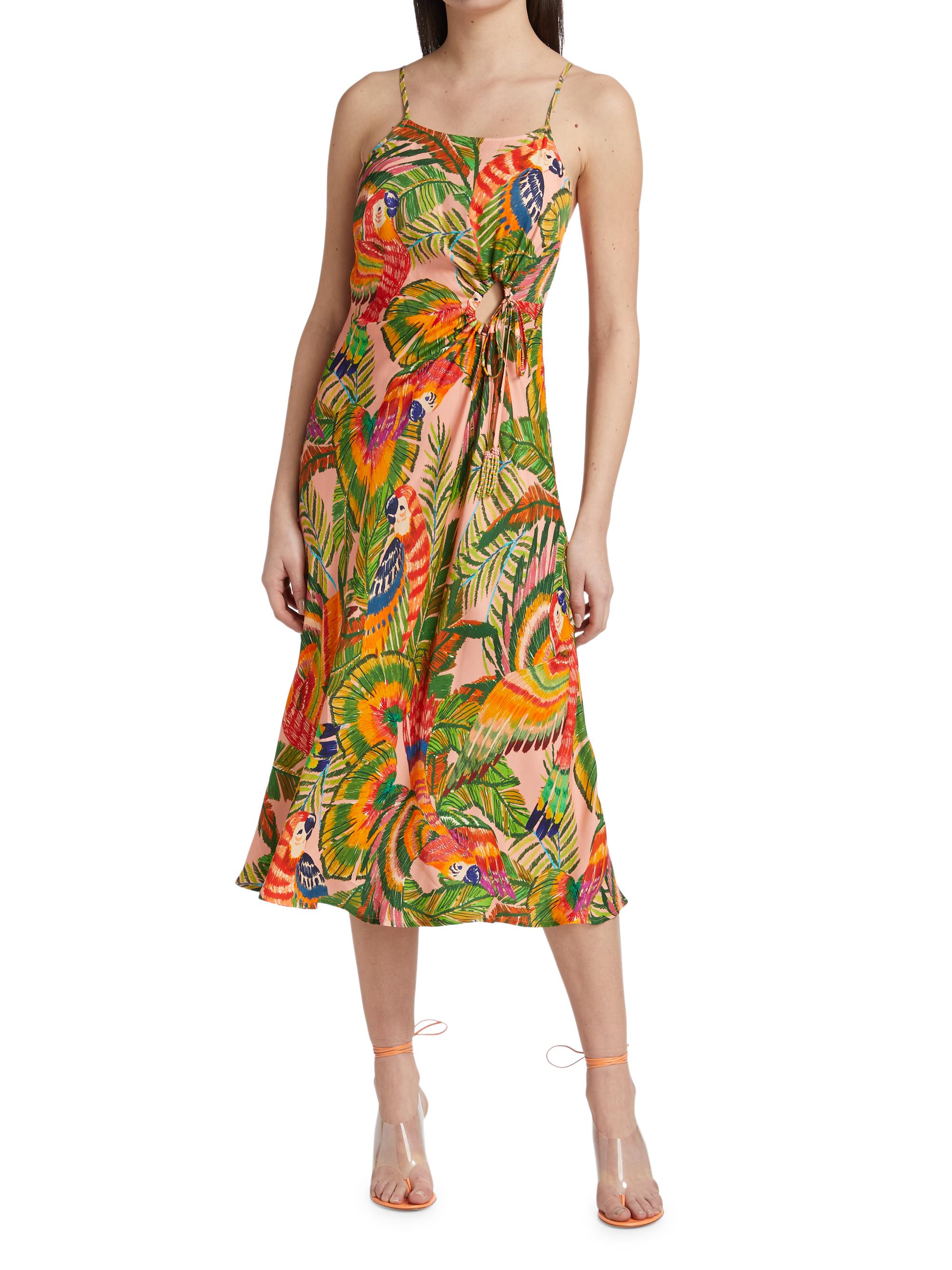 farm rio macaw leaves one-shoulder midi dress Farm Rio Macaw Leaves One-Shoulder Cut-Out Mini dress