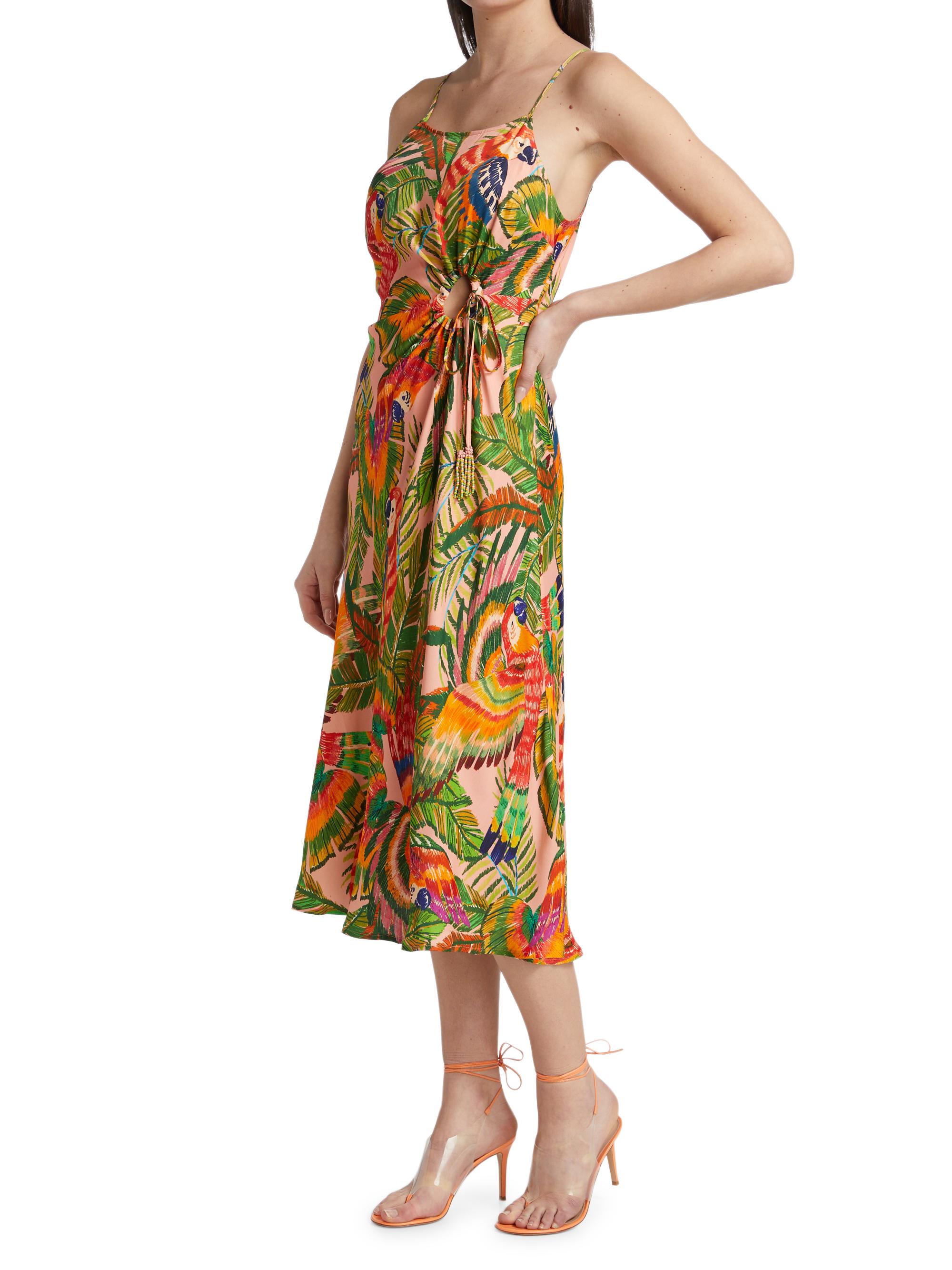 white christmas dresses Green Anthurium Leaves Cut-Out Euroflax™ Premium Linen Midi Dress main image 0