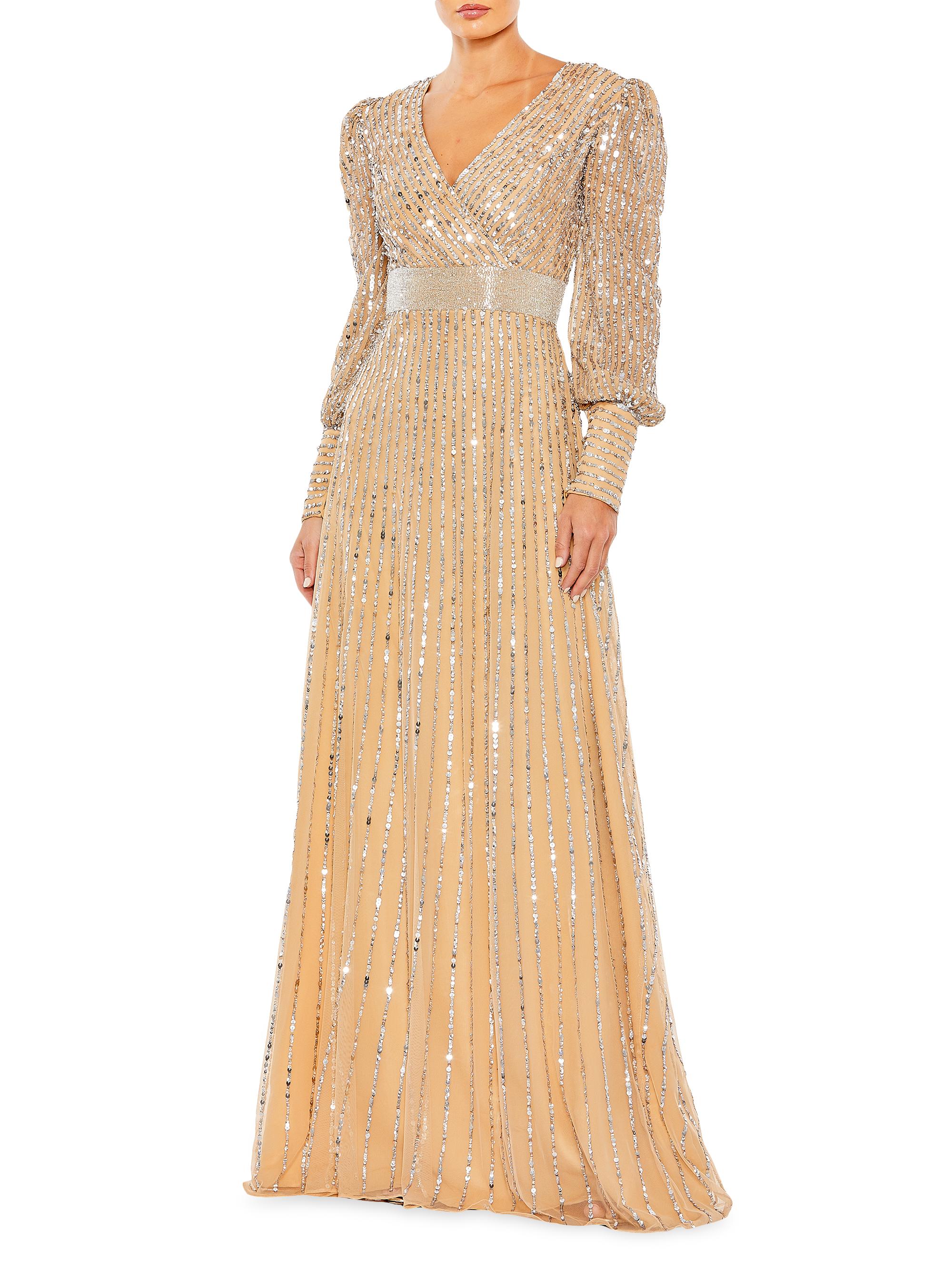 Mac Duggal Women's Sequin Wrap-Over Bishop-Sleeve Gown - Mauve