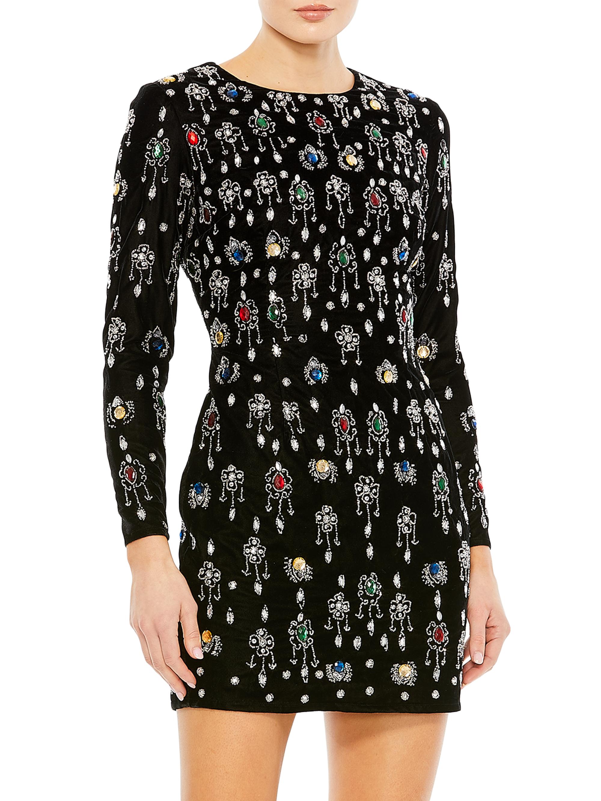 Mac Duggal Women's Velvet Embellished Minidress - Black