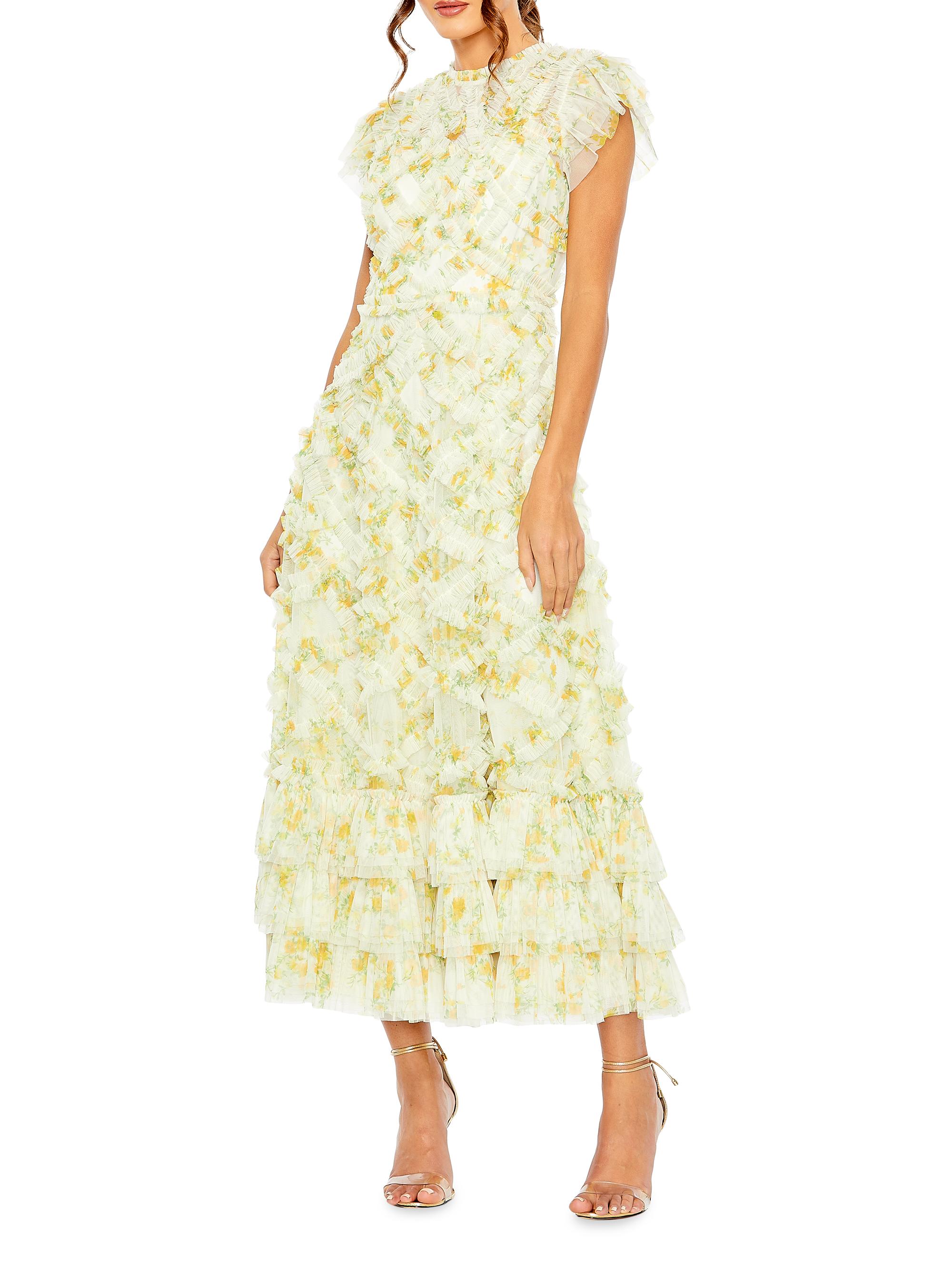 Mac Duggal Women's Ruffle Midi-Dress - Yellow Multi