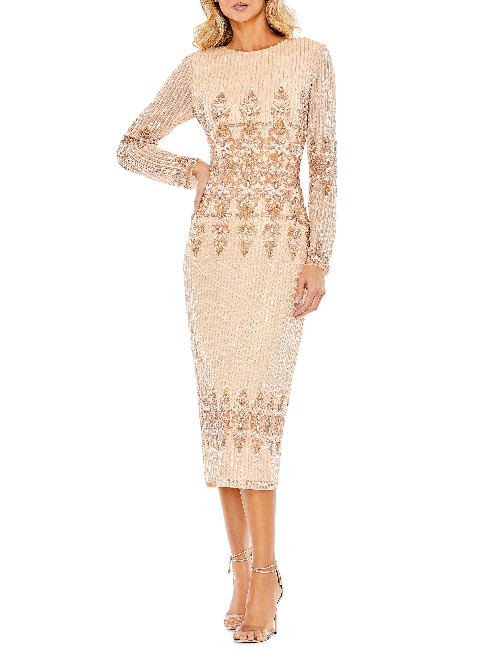 Mac Duggal Women's Embellished Long-Sleeve Column Dress - Peach