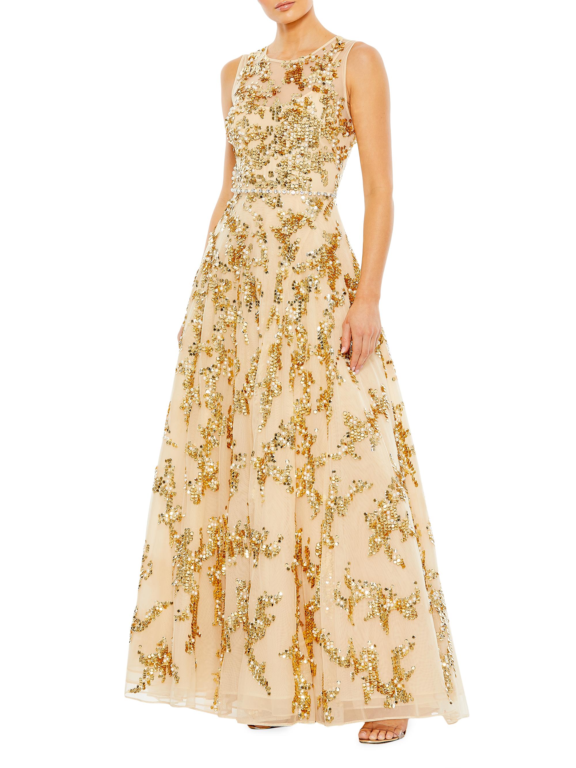 Mac Duggal Women's Embellished A-Line Gown - Beige