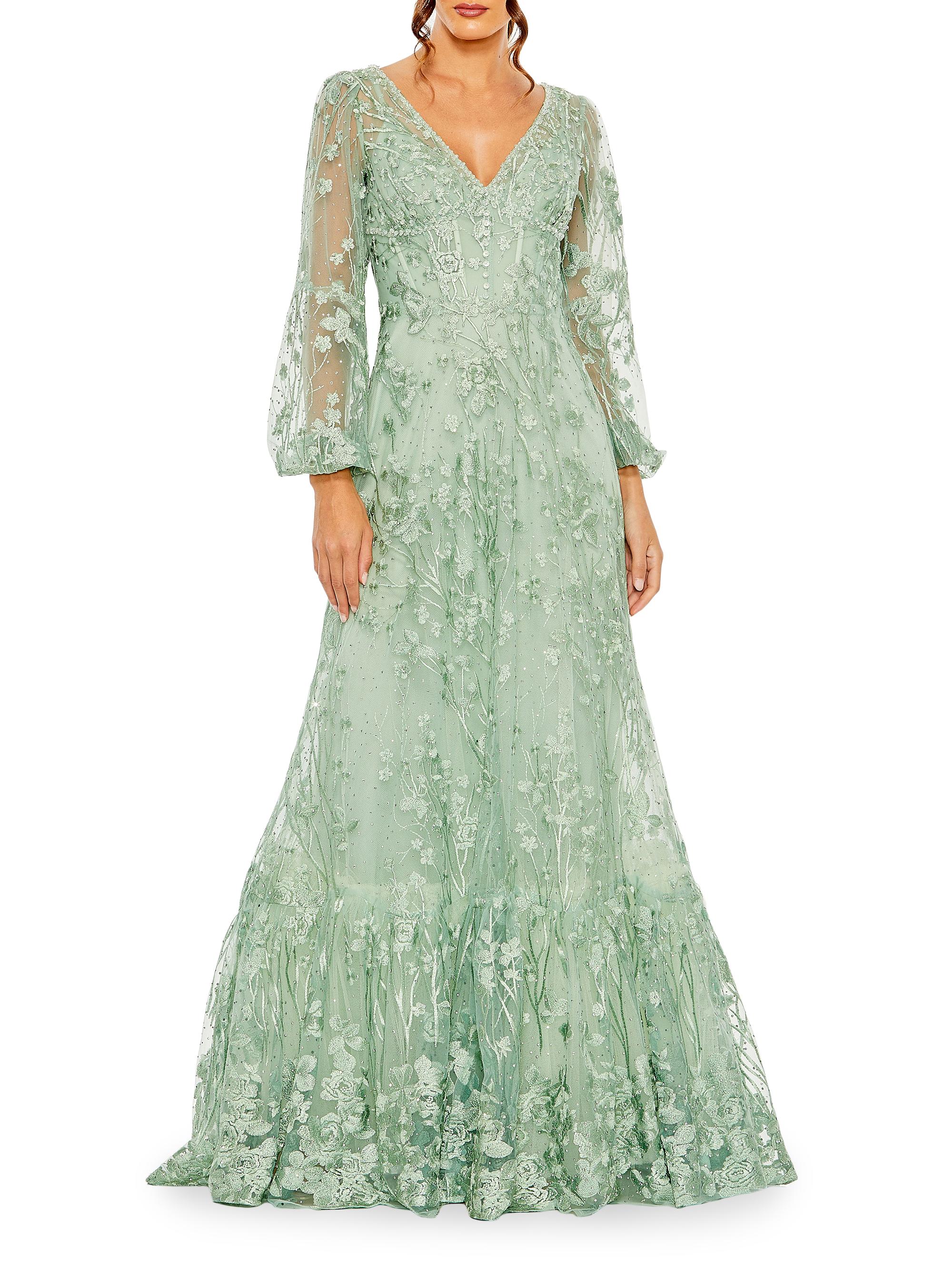 Mac Duggal Women's Embroidered A-Line Gown - Sage