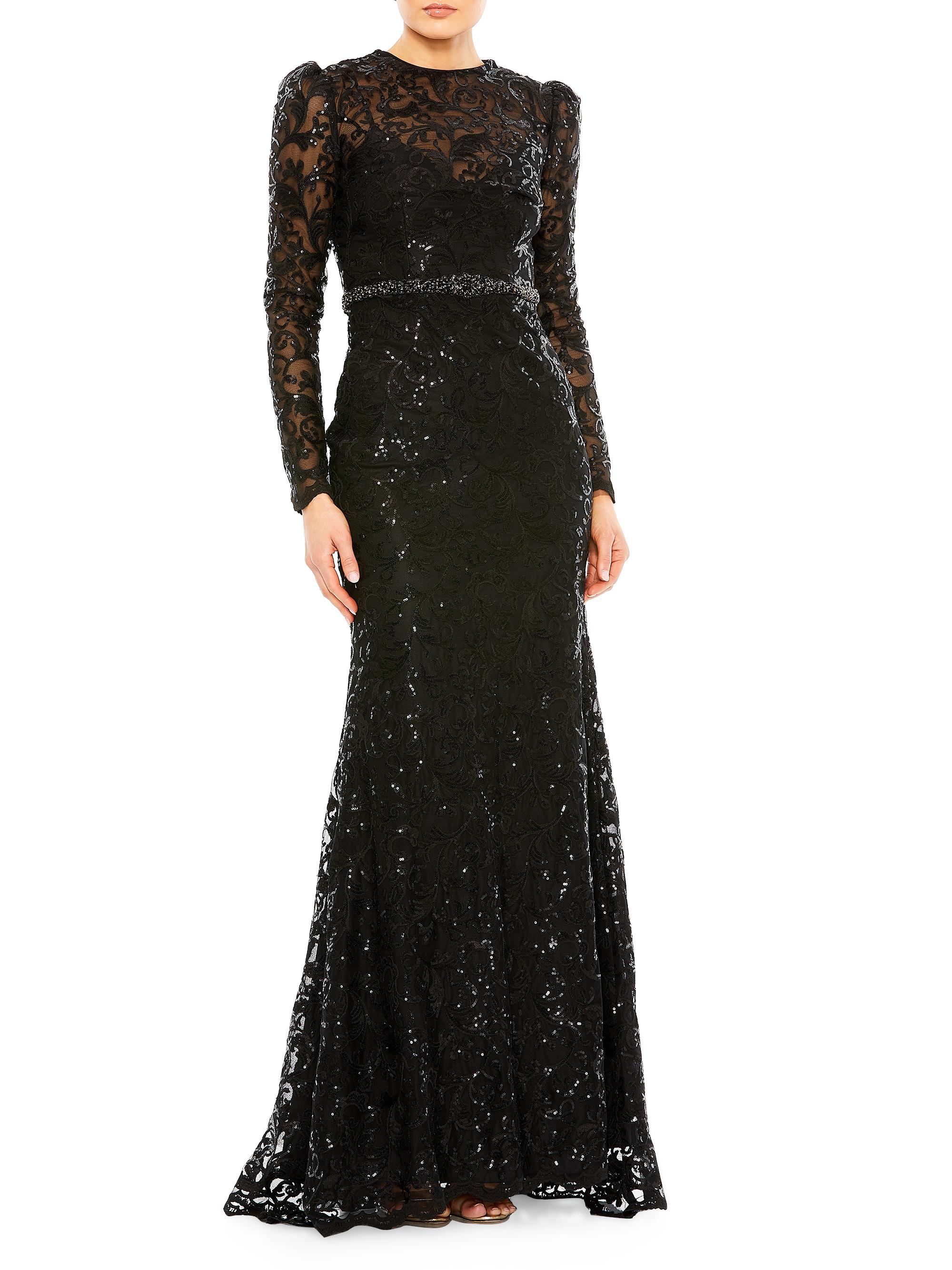 Mac Duggal Women's Embellished Long-Sleeve Gown - Black